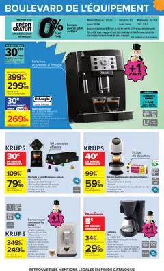 Carrefour - Prévisualisation de Cafetière filtre, Cafetière filtre, Réf. : FG2M0810, • Grand réservoir et indication du niveau d'eau à l'avant, • Porte-filtre pivotant, • Maintien au chaud pendant 30 minutes, Existe aussi sur la bouilloire BY2M0810 et les grille-pains LT2M0810 et LS2M0810 au même prix, Garantie légale 2 ans valide à partir de 22/09/2026 | Page: 83