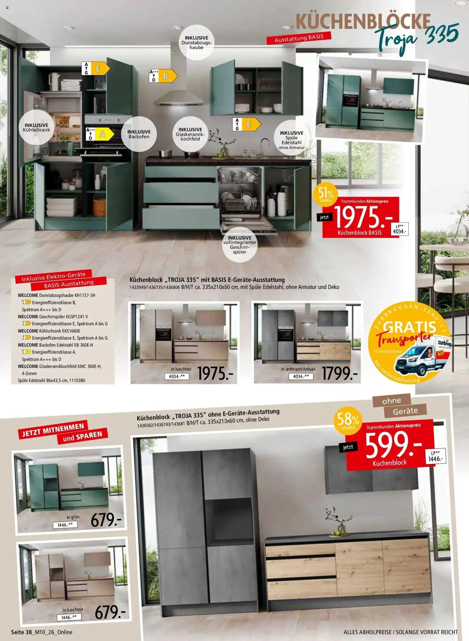 Zurbrüggen - Zurbrüggen: Mitnahme Möbel (ab 08.08.2026) zum Blättern | Seite: 40 | Produkte: Geschirrspüler, Küchenblock, Kühlschrank, Kochfeld