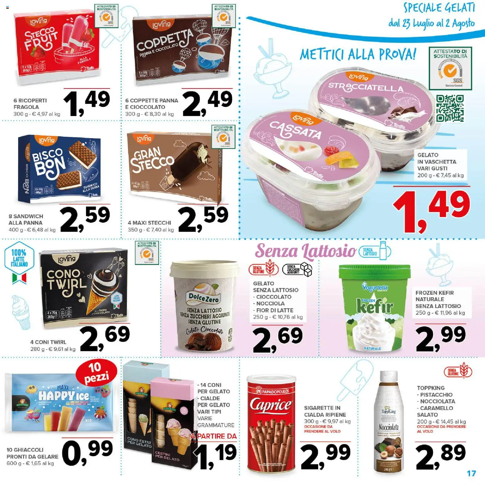 Volantino Todis del 23/07/2026 | Pagina: 17 | Prodotti: Cioccolato, Panna, Gelato, Latte senza lattosio