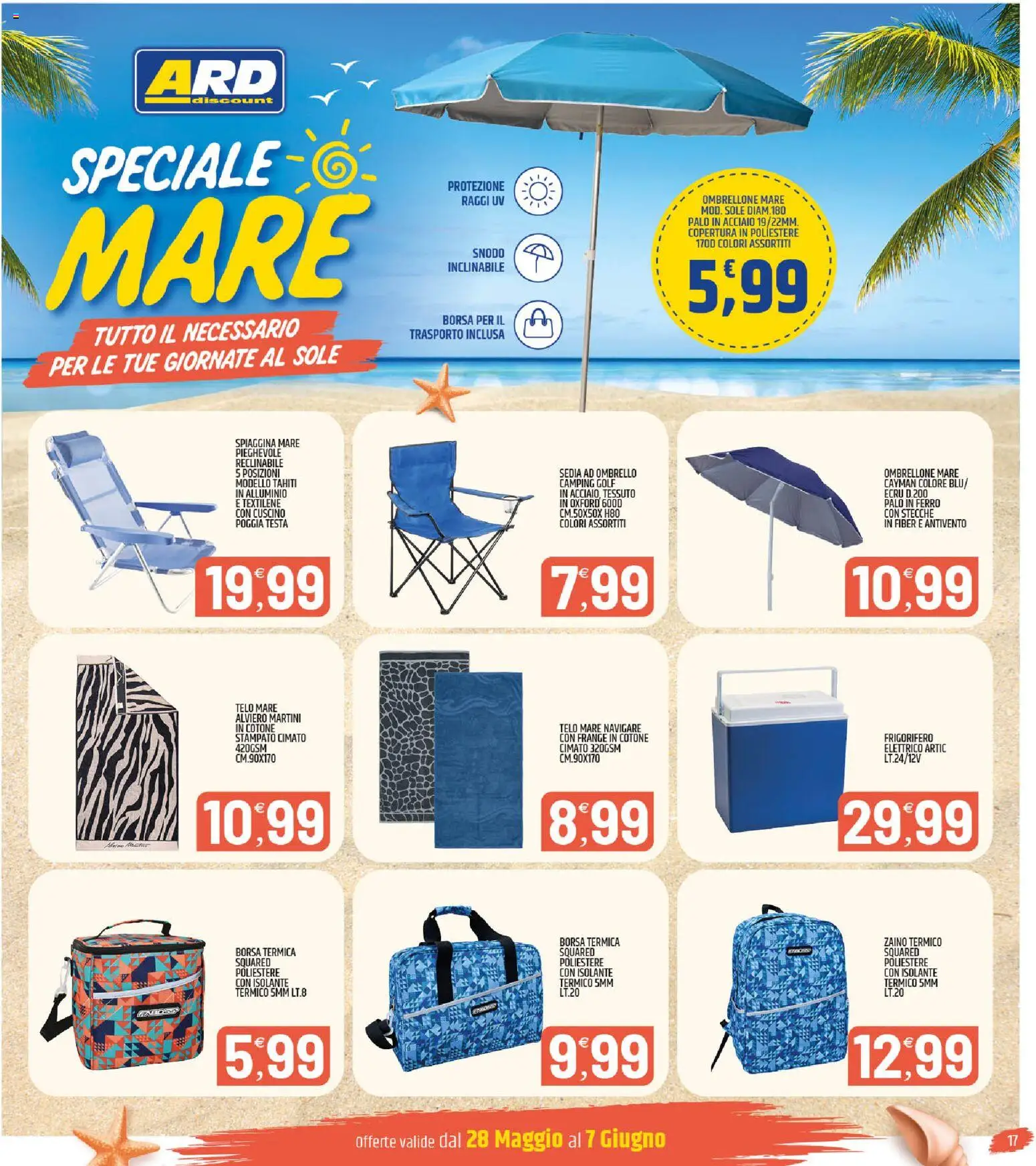 Volantino ARD Discount del 28.05.2026 | Pagina: 17 | Prodotti: Ombrellone, Ombrello, Frigorifero, Sedia