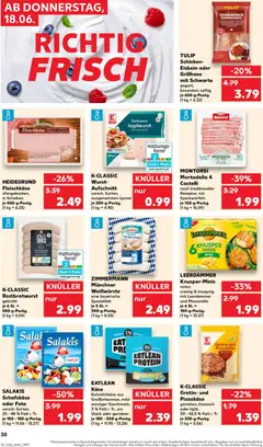 Náhled letáku Kaufland Německo leták od 18.06.2026 | Strana: 30 | Produkty: Forma, Leerdammer, Mortadella, Protein