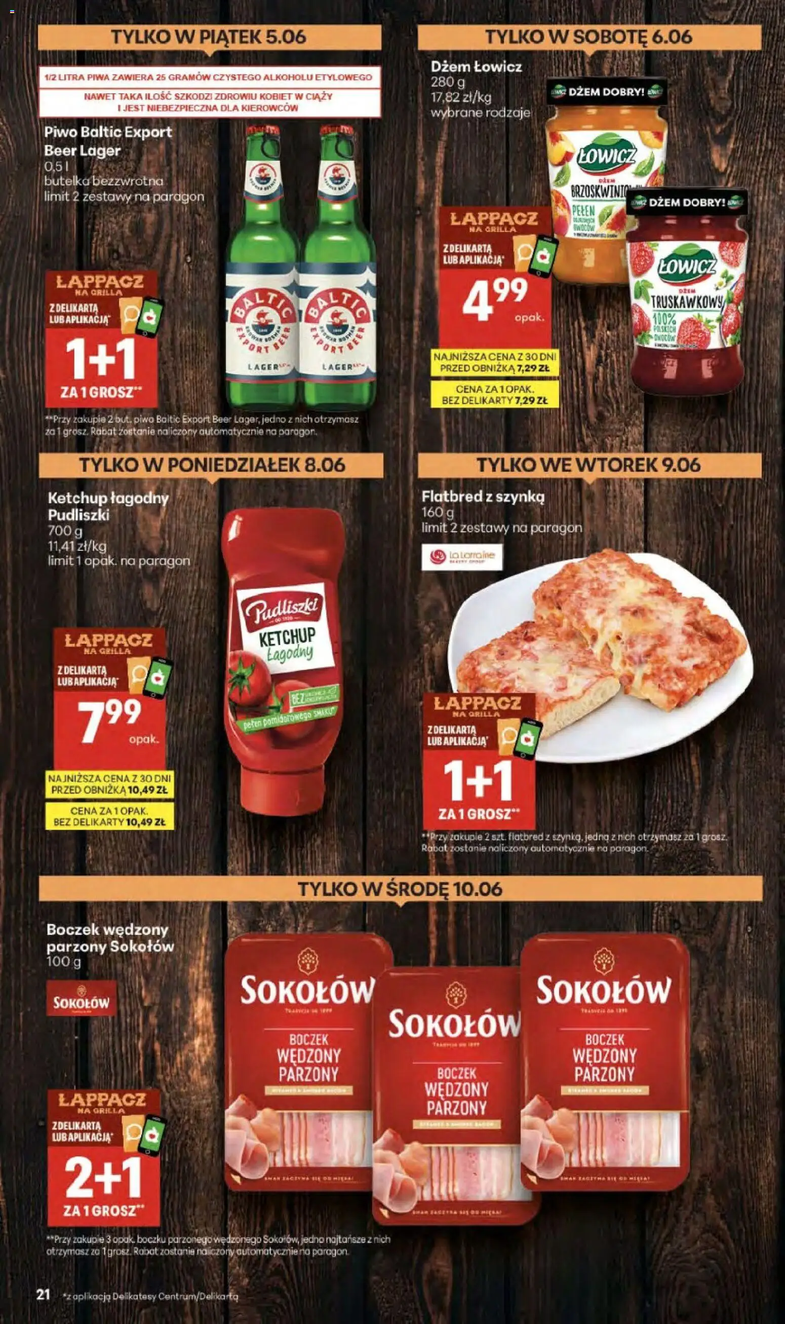 Delikatesy Centrum gazetka - Sklepy Własne od 03.06.2026 | Strona: 21 | Produkty: Boczek wędzony parzony, Szynka, Delikatesy, Piwo