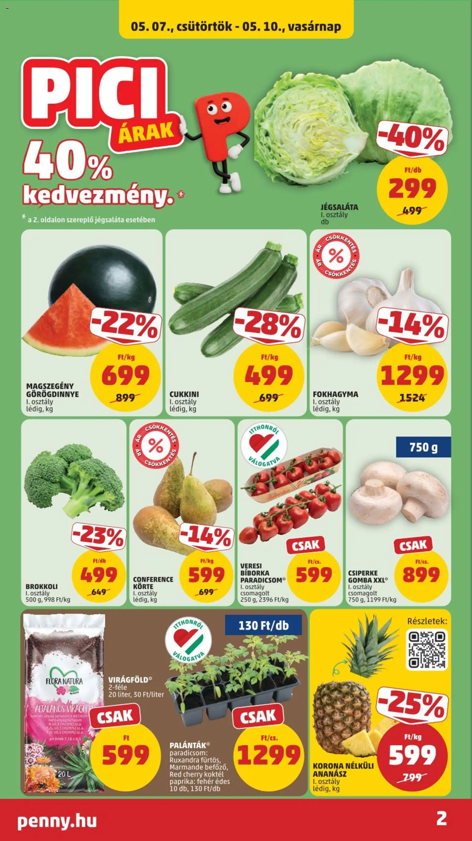 PENNY akciós ujság - amely érvényes a következő dátumtól: 07.05.2026 | Oldal: 2 | Termékek: Fokhagyma, Körte, Gomba, Brokkoli