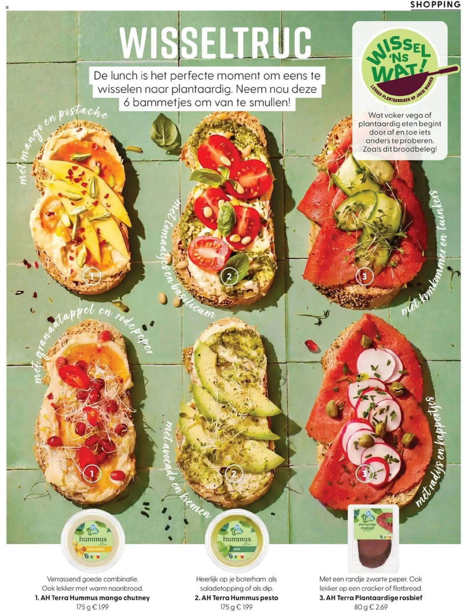 {H1} | Pagina: 118 | Producten: Komkommer, Pesto, Hummus, Mango