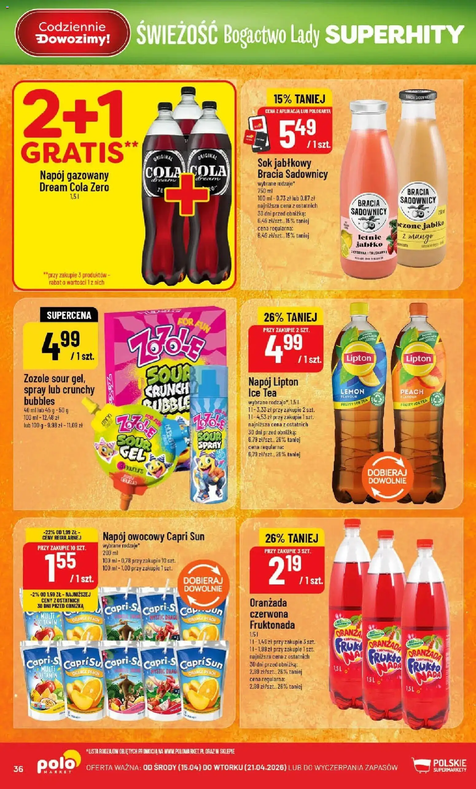 POLOmarket gazetka od 15.04.2026 | Strona: 36 | Produkty: Ice Tea, Sok jabłkowy, Sok
