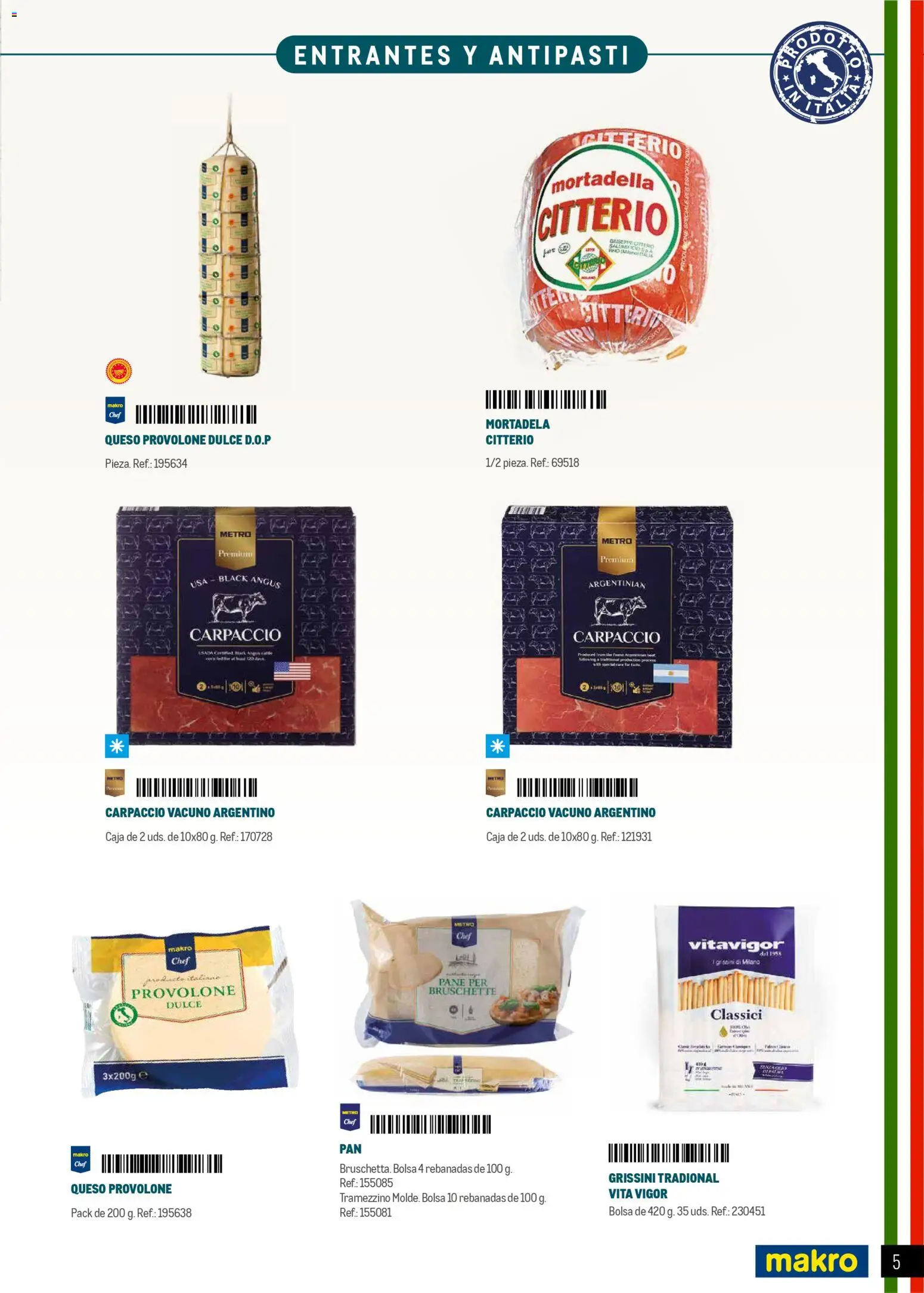 Makro Restaurantes italianos Centro │ válido desde el 27.03.2026 | Página: 5 | Productos: Μπιμπερό, Queso, Bolsa, Caja