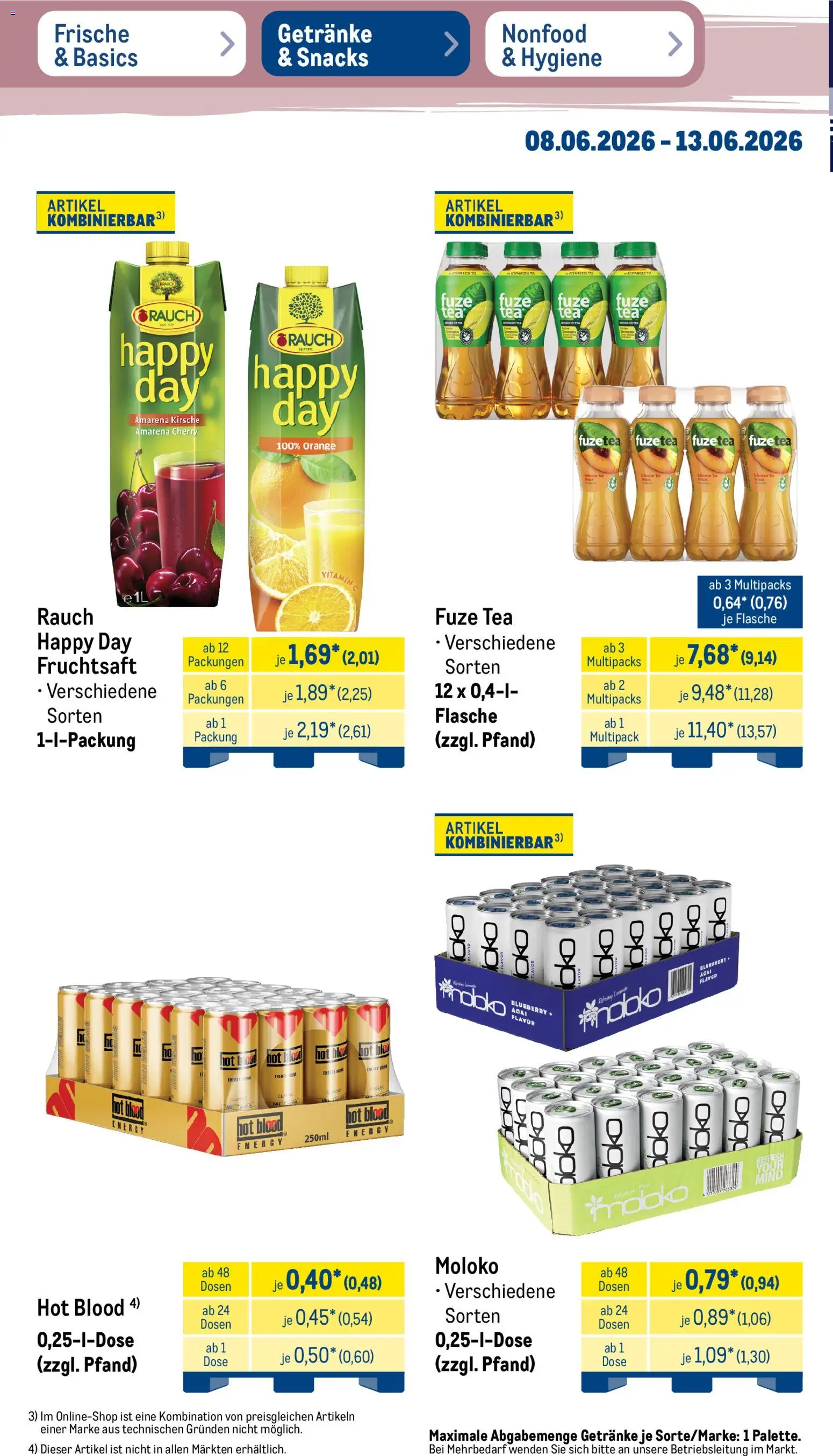 Metro Prospekt – gültig ab 08.06.2026 | Seite: 28 | Produkte: Fuze tea, Energy, Fruchtsaft