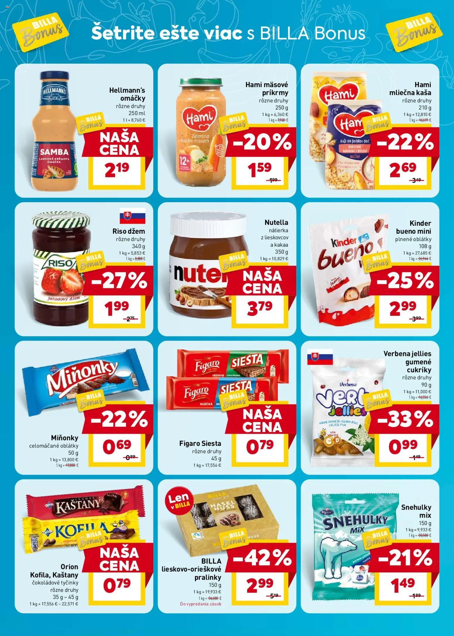 Nové Billa akcie – leták je platný od 06.05.2026 | Strana: 6 | Produkty: Kinder, Cukríky, Omáčka, Nutella