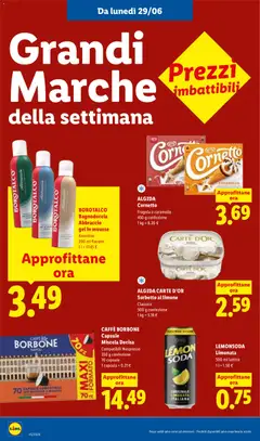 Anteprima del volantino CAFFÈ BORBONE, Capsule, Miscela Decisa, Compatibili Nespresso, 350 g confezione, 70 capsule, 1 capsula = 0,21 € valido a partire dal 25/06/2026 | Pagina: 44 | Prodotti: Caffè, Cornetto, Limonata, Limone