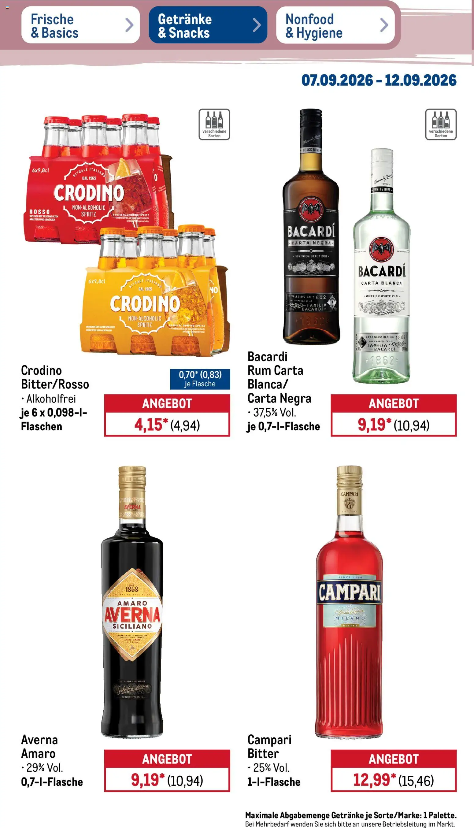 Metro Prospekt – gültig ab 07.09.2026 | Seite: 32 | Produkte: Bacardi, Campari, Rum