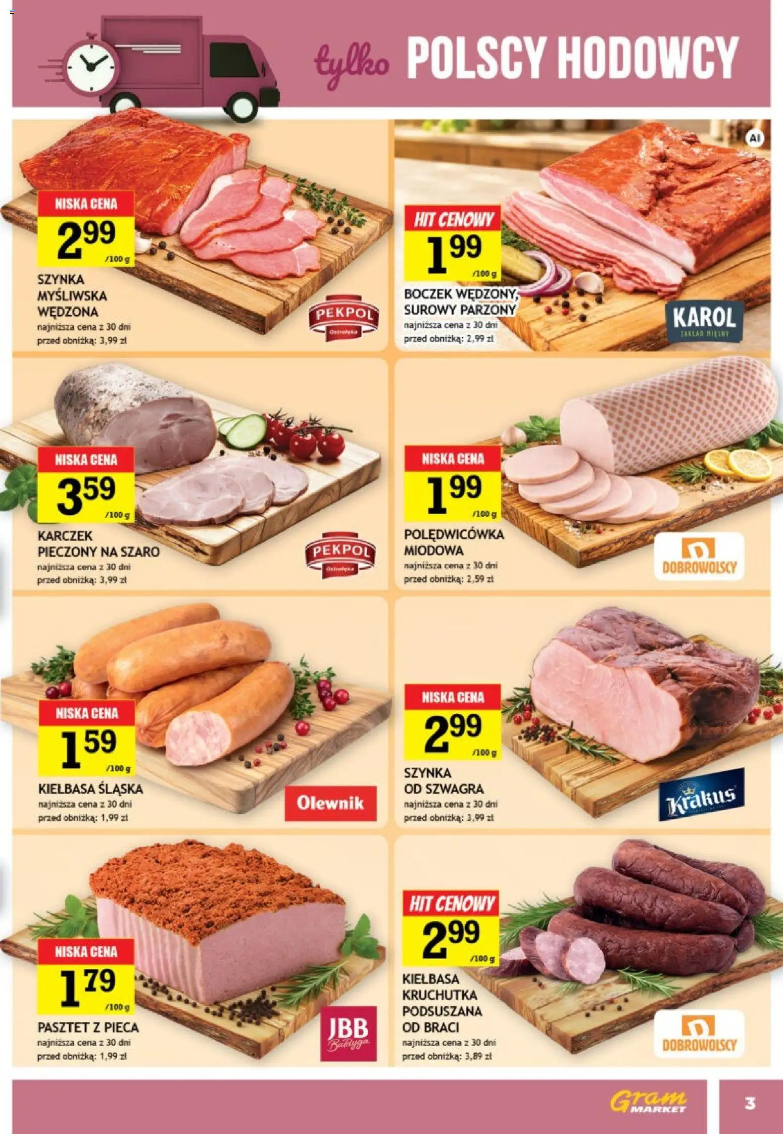 Gram Market gazetka od 28.10.2026 | Strona: 3 | Produkty: Kiełbasa, Karczek, Myśliwska, Boczek
