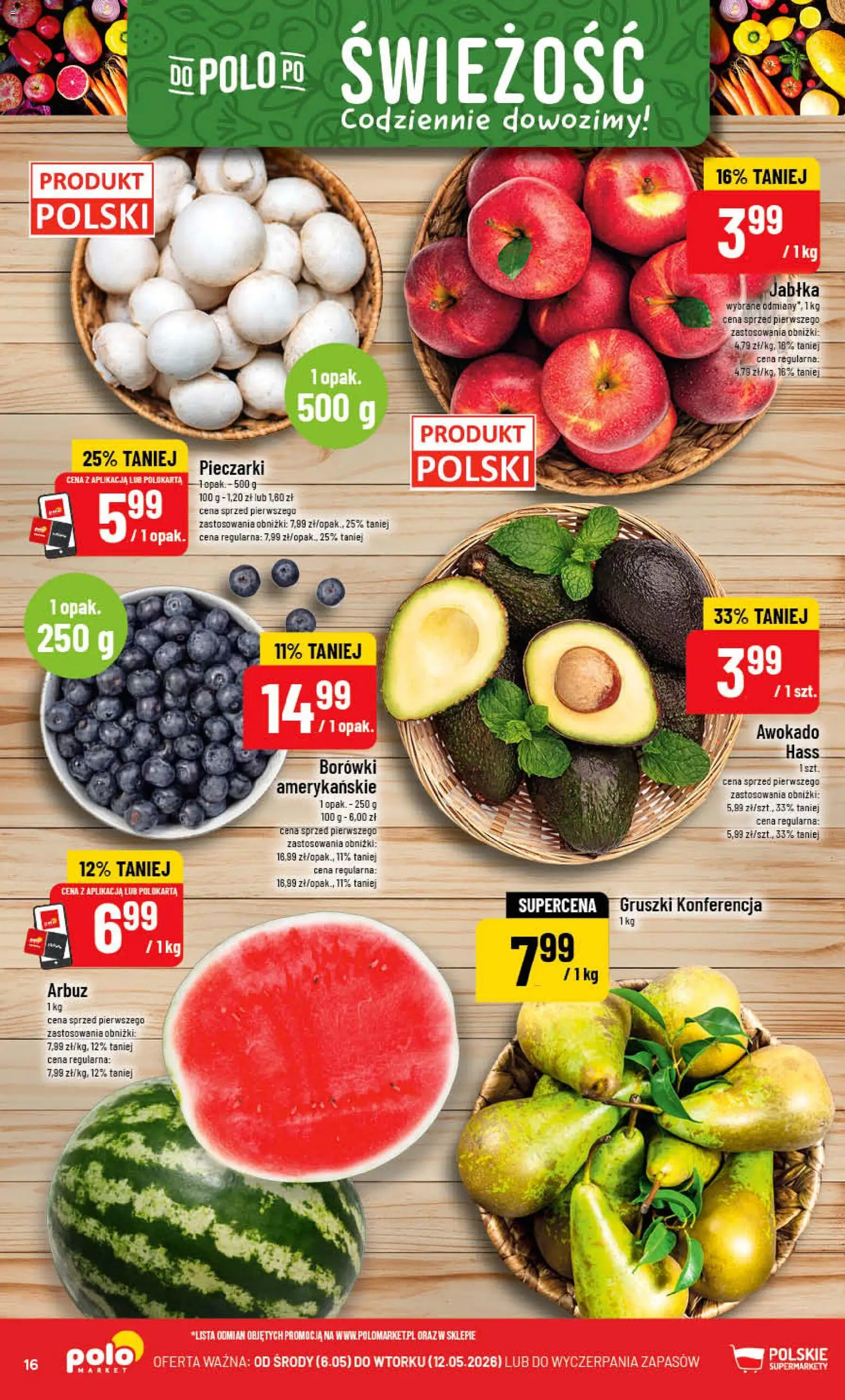 POLOmarket gazetka od 06.05.2026 | Strona: 16 | Produkty: Arbuz, Pieczarki, Jabłka, Awokado