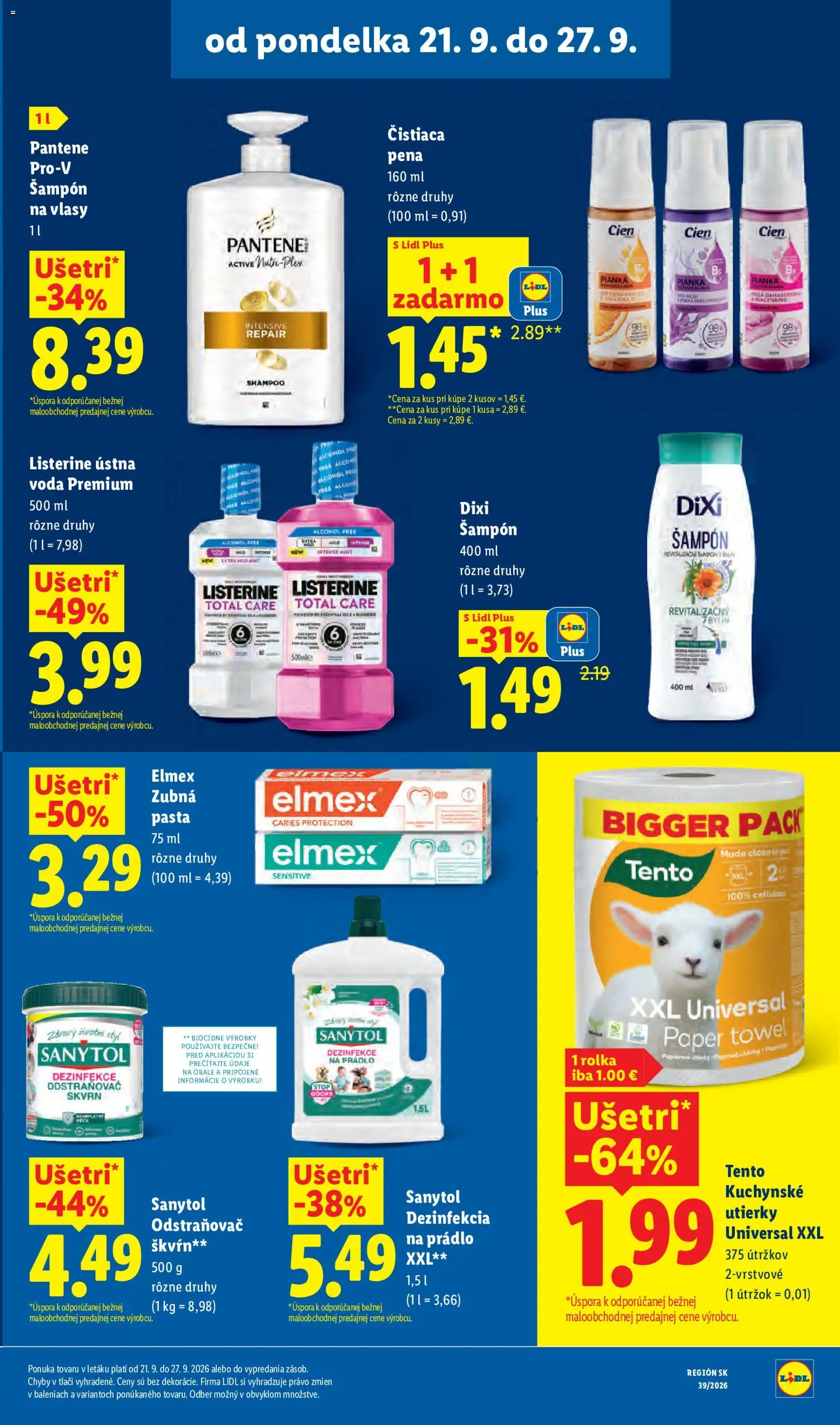 Nové Lidl akcie – leták je platný od 21.09.2026 | Strana: 45 | Produkty: Sanytol, Odstraňovač škvŕn, Kuchynské utierky, Voda