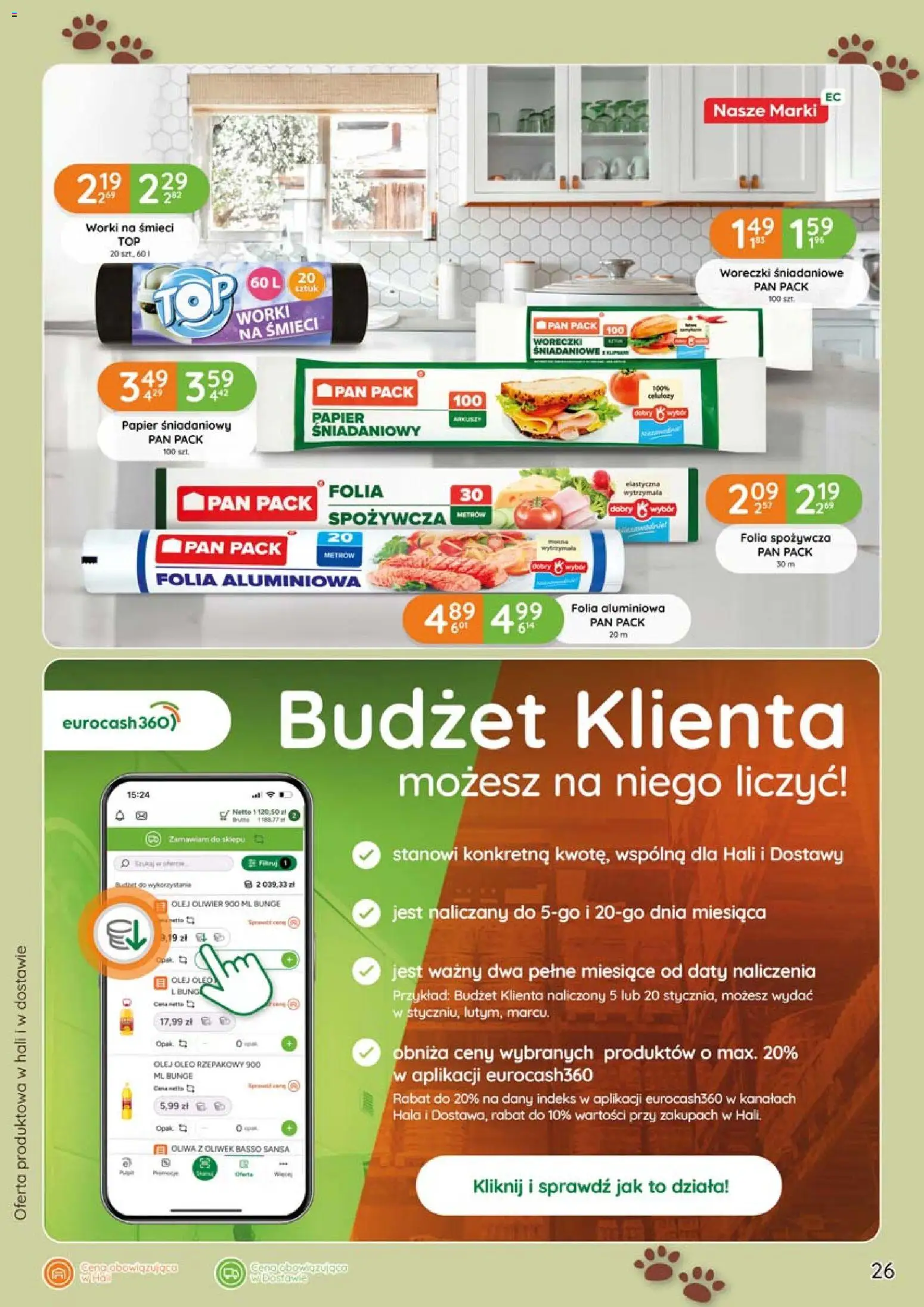 Eurocash gazetka - Biwak od 11.06.2026 | Strona: 26 | Produkty: Folia spożywcza, Papier śniadaniowy, Olej