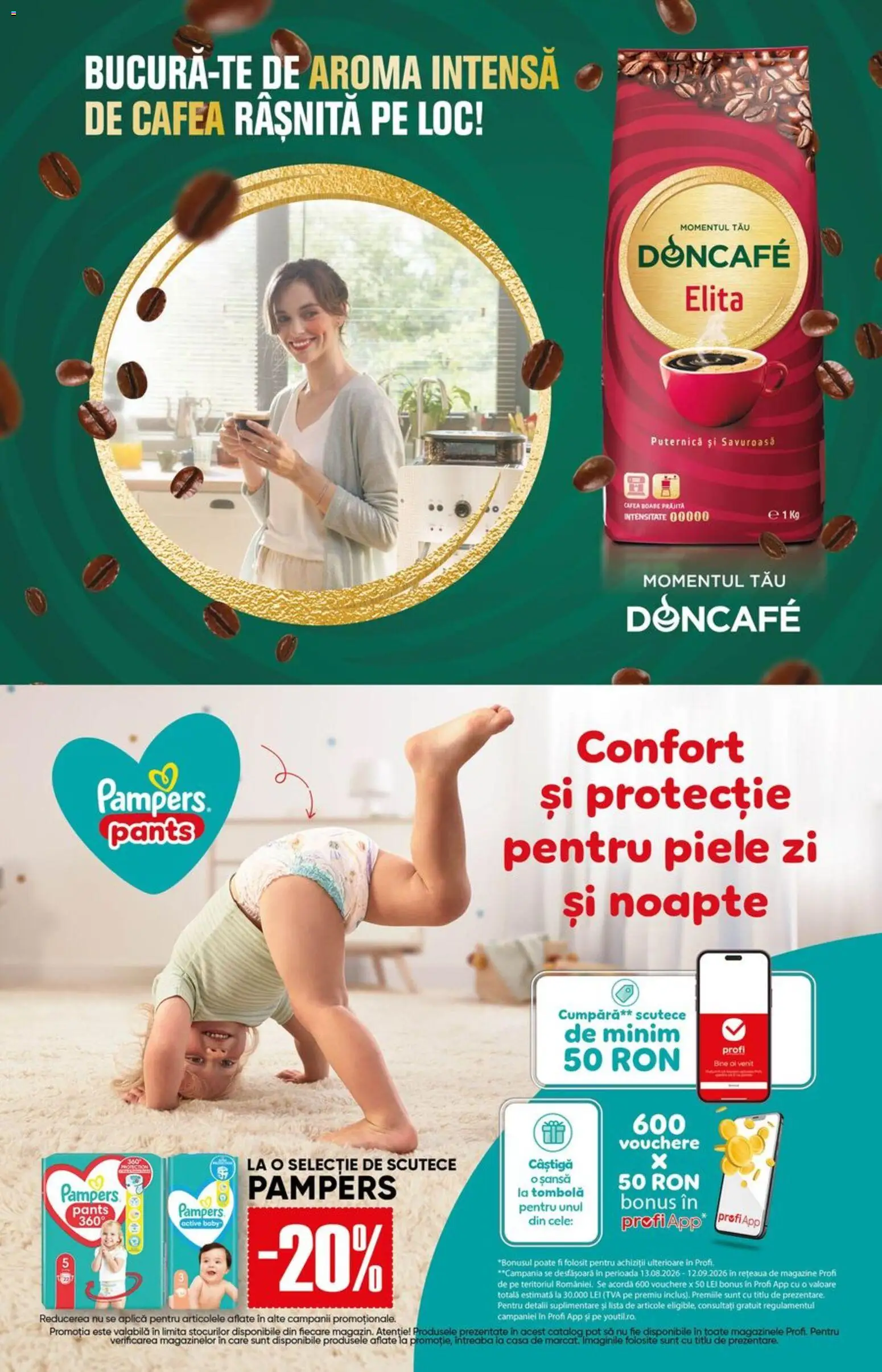 Noul catalog Profi – valabil de la 13.08.2026 | Pagină: 15 | Produse: Baby, Pampers, Active, Doncafe