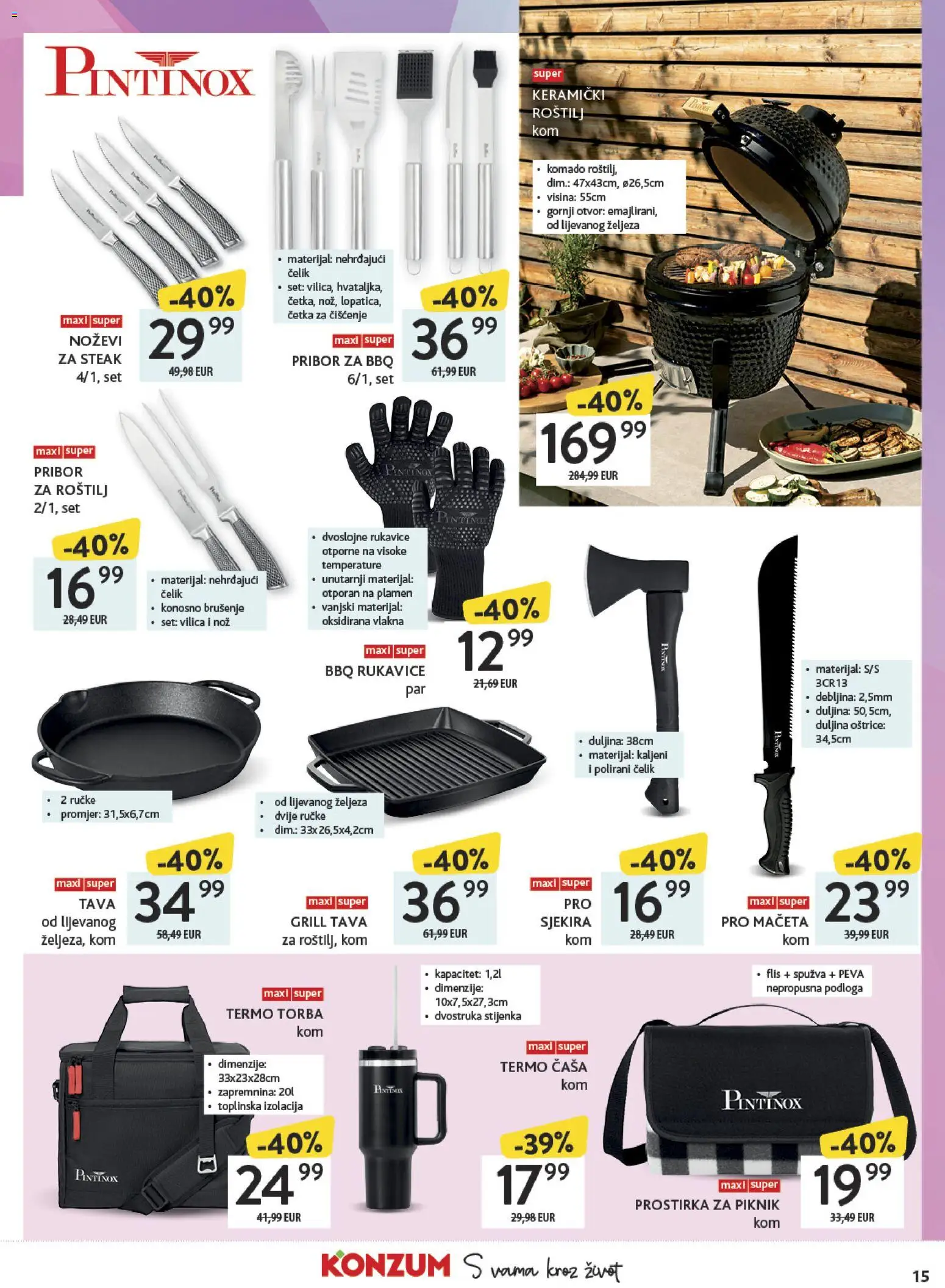 Konzum katalog | vrijedi od 27.04.2026 | Stranica: 15 | Proizvodi: Roštilj, Grill tava, Rukavice, Torba