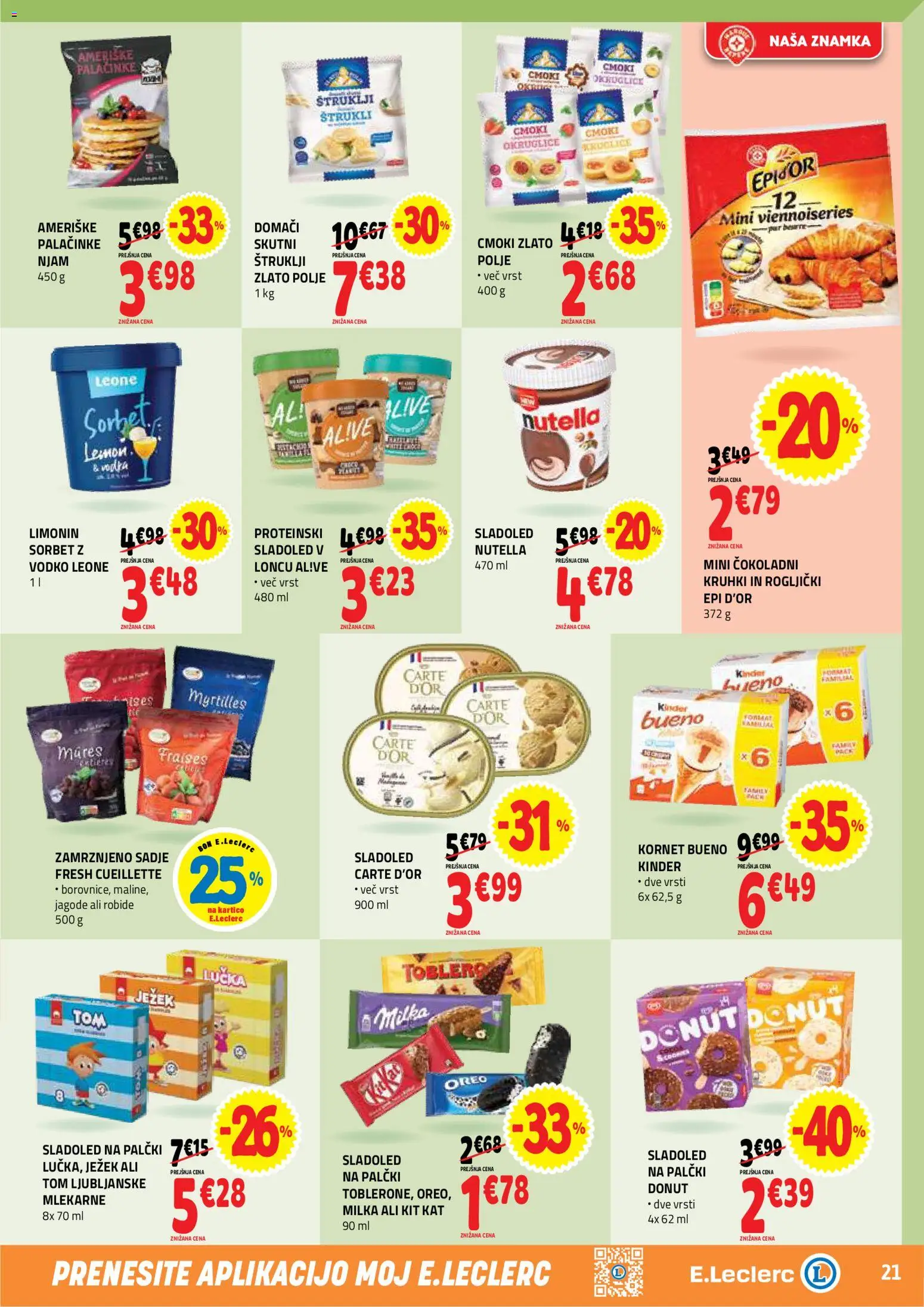 Novi E.leclerc katalog ponudbe – veljaven od 12.08.2026 | Stran: 21 | Izdelki: Štruklji, Jagode, Vodka, Nutella
