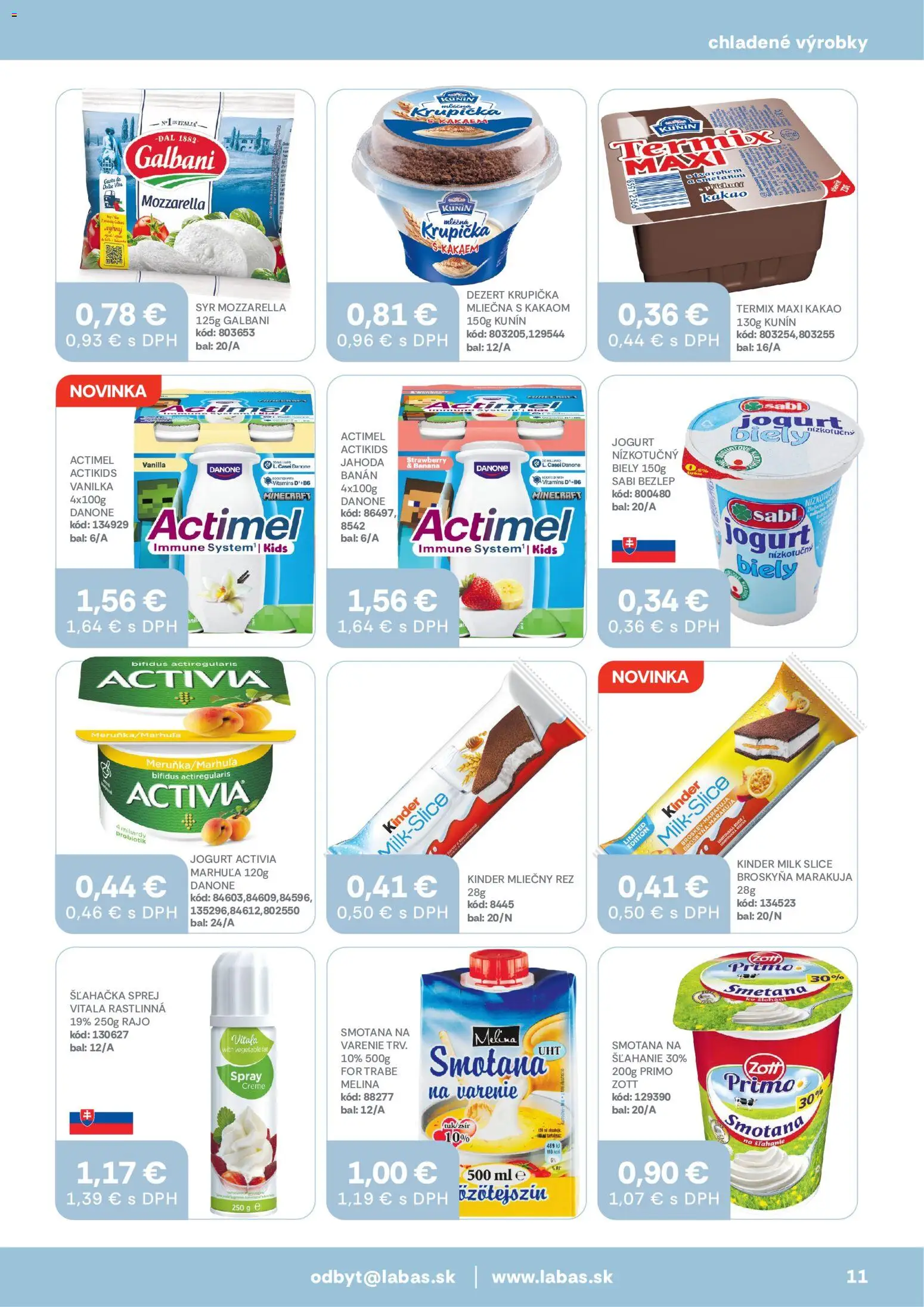 Nové Labaš akcie – leták je platný od 05.06.2026 | Strana: 11 | Produkty: Syr, Mozzarella, Kinder, Šľahačka