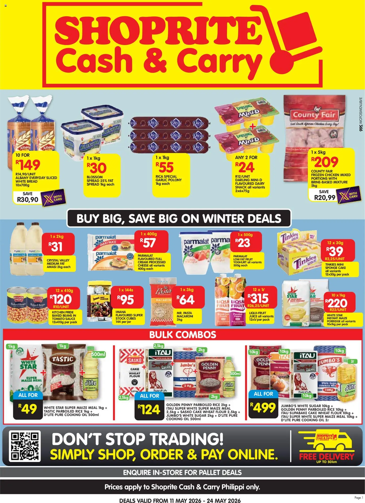 New Shoprite catalogue – valid from 11.05.2026 | Page: 1 | Products: Maize meal, Cheese, Polony, Rice