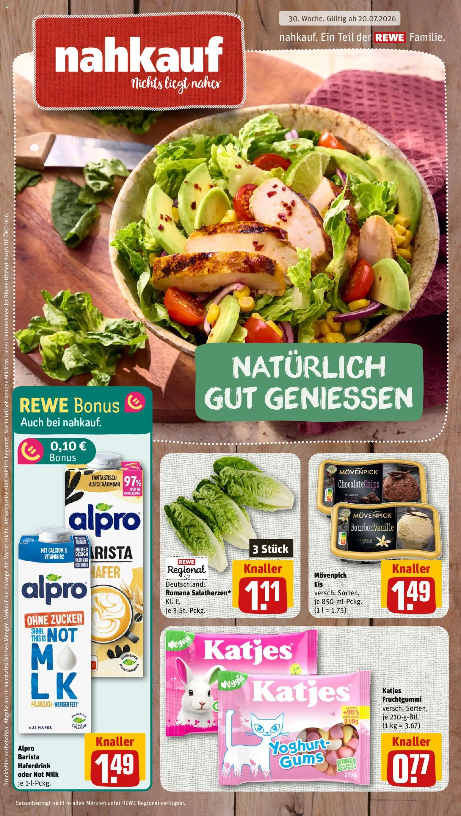 Nahkauf Prospekt – gültig ab 20.07.2026 | Seite: 1 | Produkte: Katjes, Haferdrink, Zucker, Bourbon