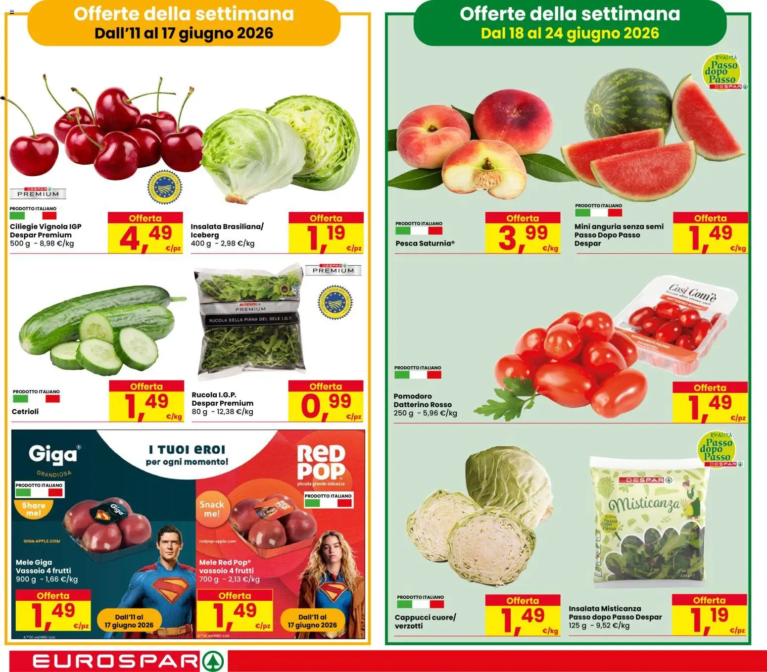 Volantino Despar del 11.06.2026 | Pagina: 2 | Prodotti: Misticanza, Cetrioli, Pomodoro, Pesca