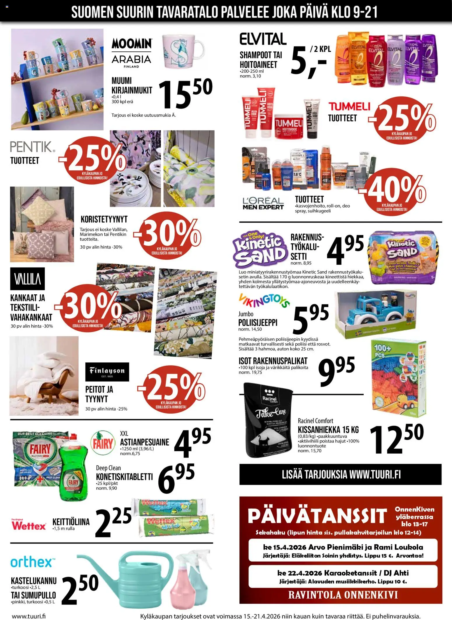 Tuuri tarjoukset – voimassa 15.04.2026 alkaen | Sivu: 2 | Tuotteet: Tyynyt, Kastelukannu, Astianpesuaine, Kissanhiekka