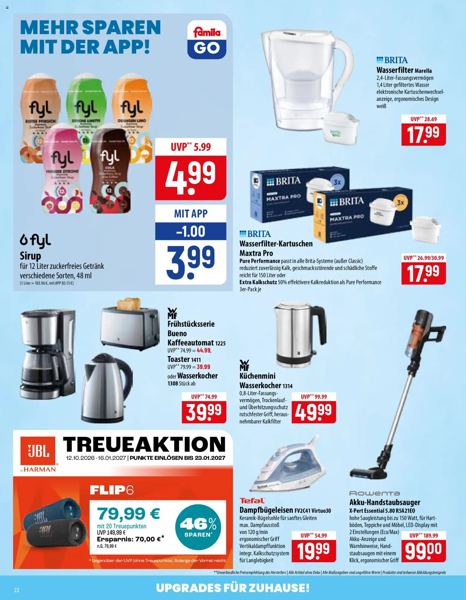 Famila Prospekt – gültig ab 02.11.2026 | Seite: 22 | Produkte: Wasserkocher, Cola, Sirup, Wasser