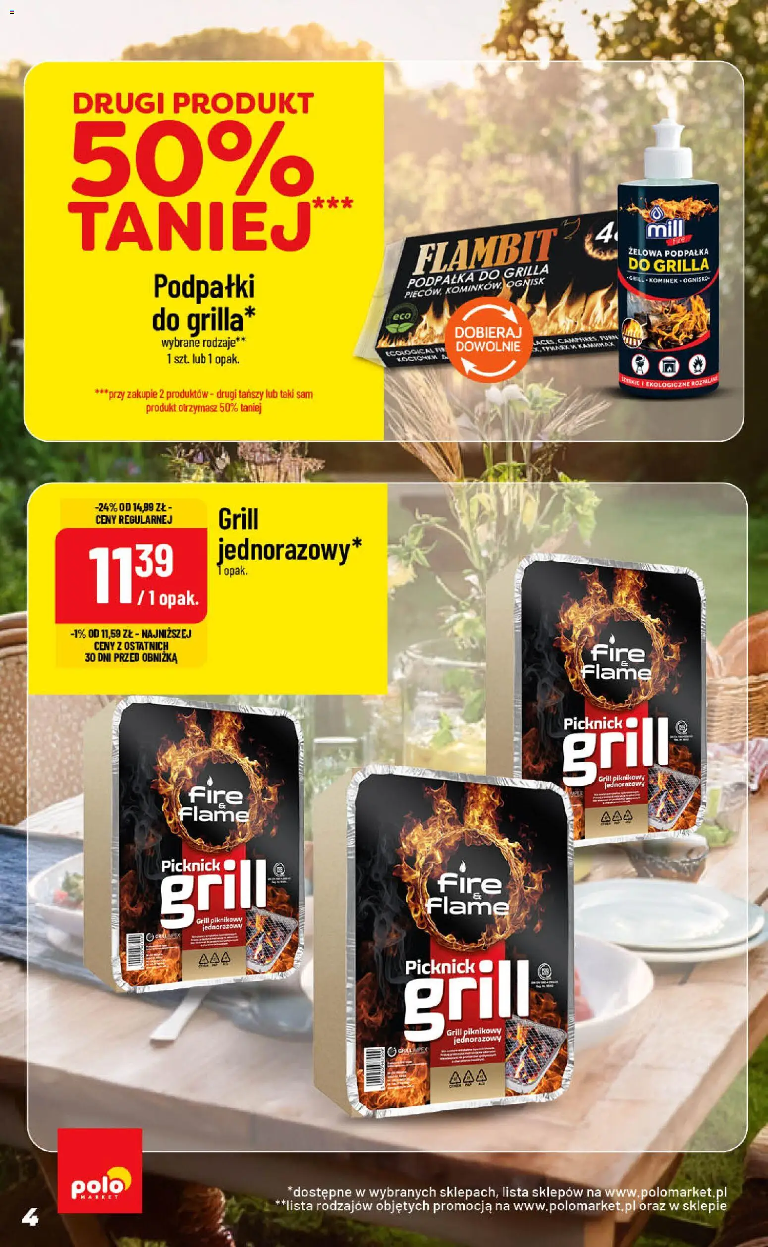 Nowa POLOmarket gazetka od jutra 12.08.2026 | Strona: 4 | Produkty: Jednorazowy grill, Grill, Podpałka do grilla, Grill jednorazowy