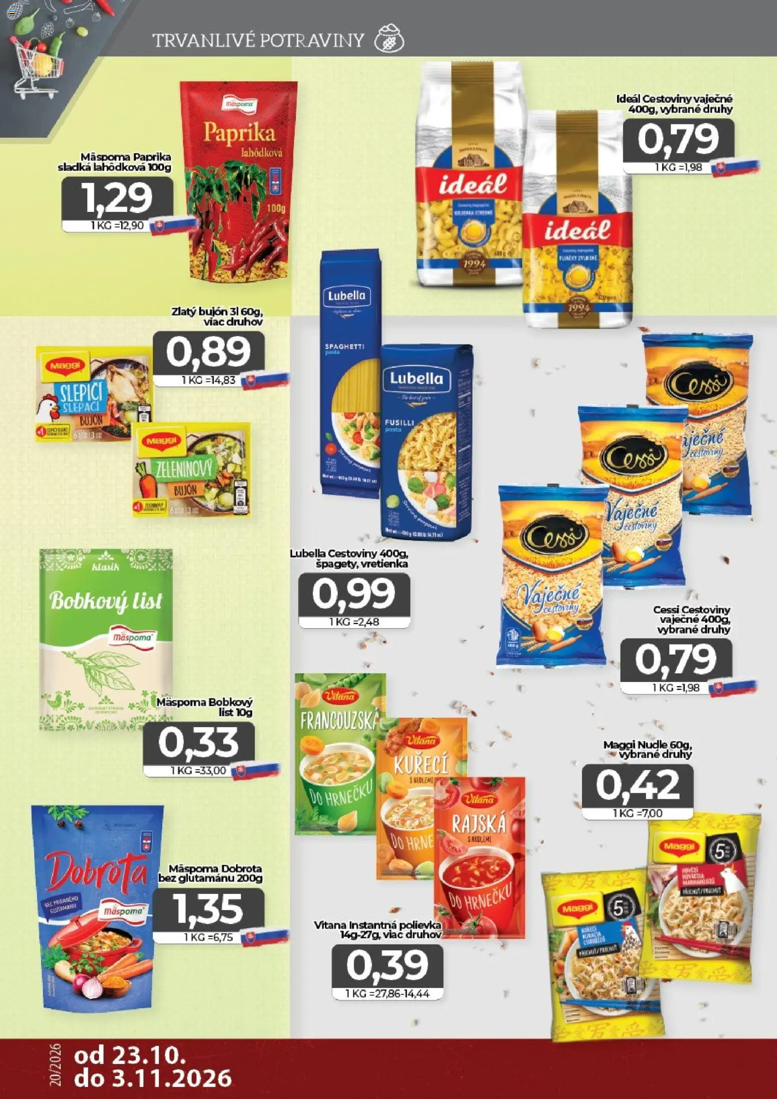 Nové CBA Komfos akcie – leták je platný od 23.10.2026 | Strana: 8 | Produkty: Paprika, Fusilli, Bujón, Cestoviny