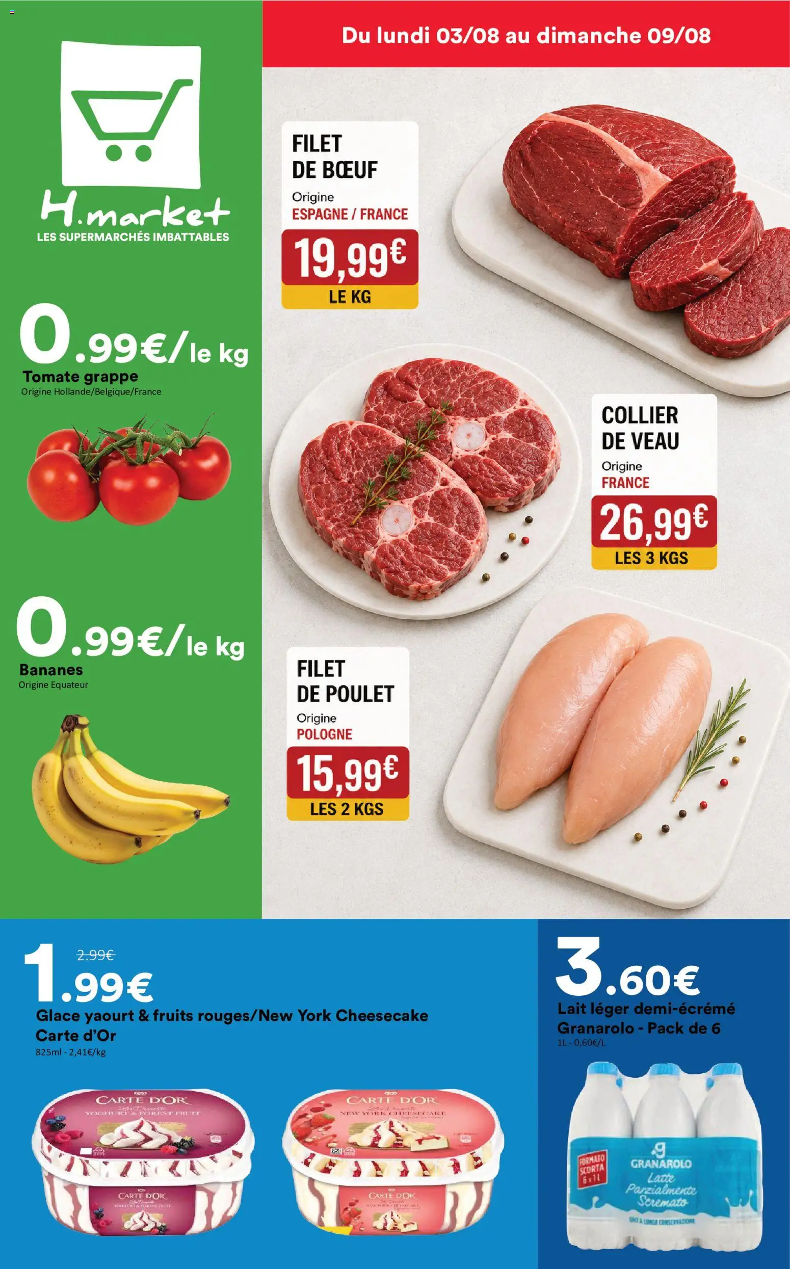 {H1} | Page: 1 | Produits: Tomate grappe, Collier, Yaourt, Bananes