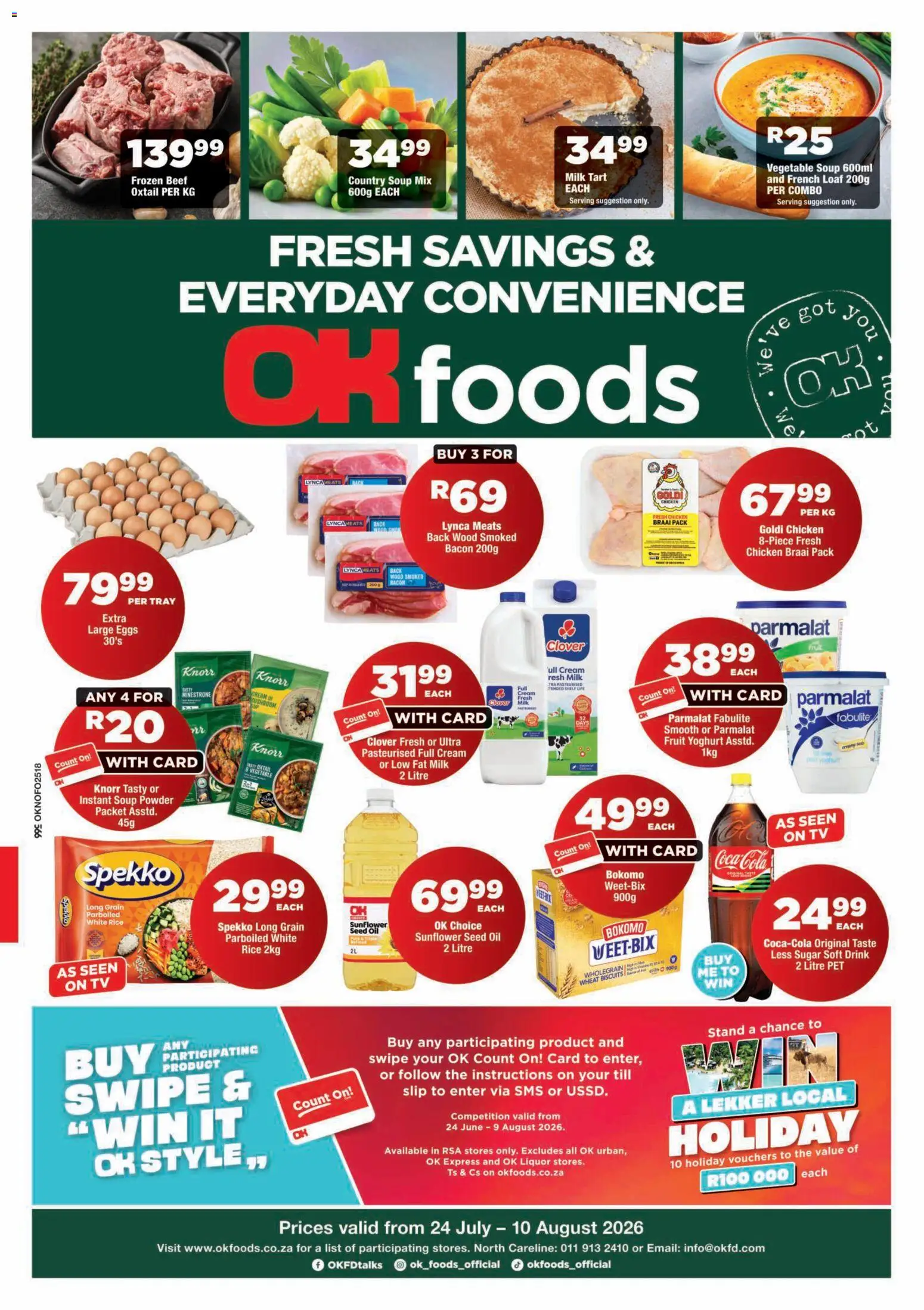 New OK Foods catalogue – valid from 24/07/2026 | Page: 1 | Products: Eggs, Oil, Chicken, Soup