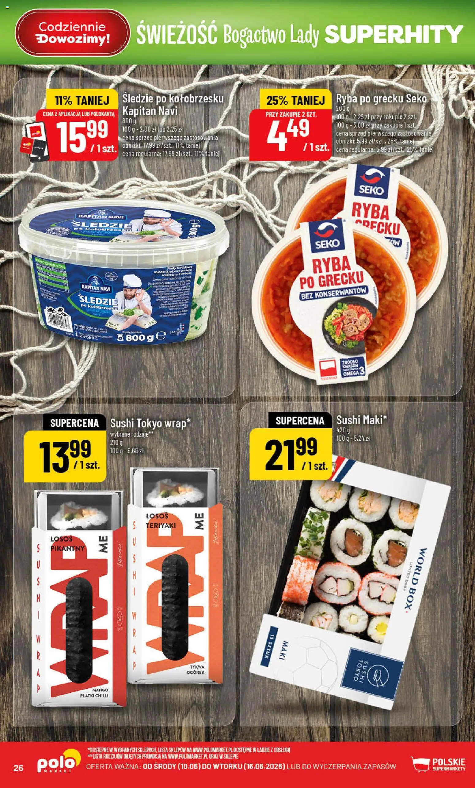 POLOmarket gazetka od 10.06.2026 | Strona: 26 | Produkty: Łosoś, Sushi, Płatki, Ryba