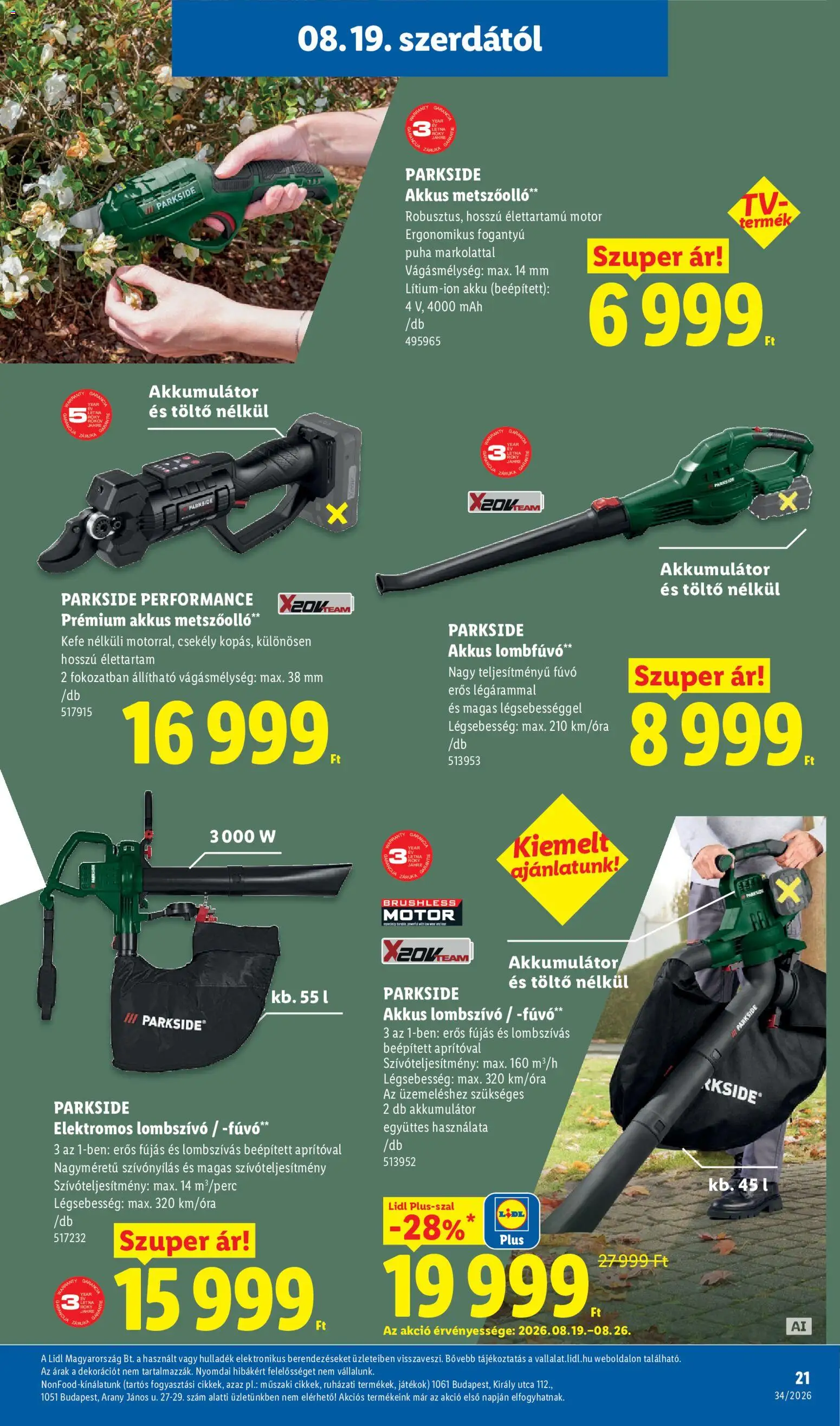Lidl akciós ujság - amely érvényes a következő dátumtól: 2026.08.19. | Oldal: 21 | Termékek: Játékok, Akkumulátor, Lombszívó, Kefe