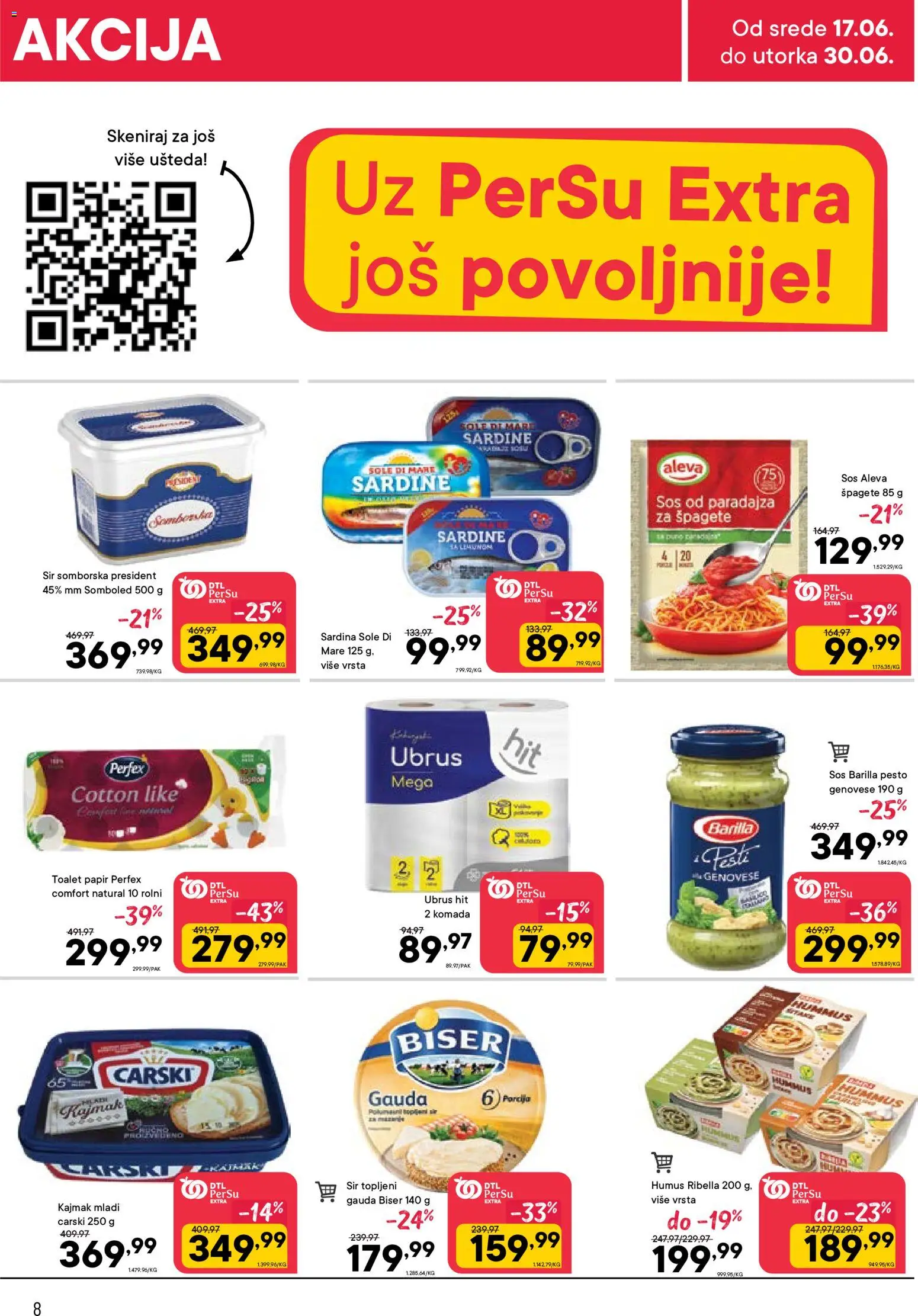 PerSu katalog - važi od 17.06.2026 | Strana: 8 | Proizvode: Toalet papir, Pesto, Sardina, Kajmak
