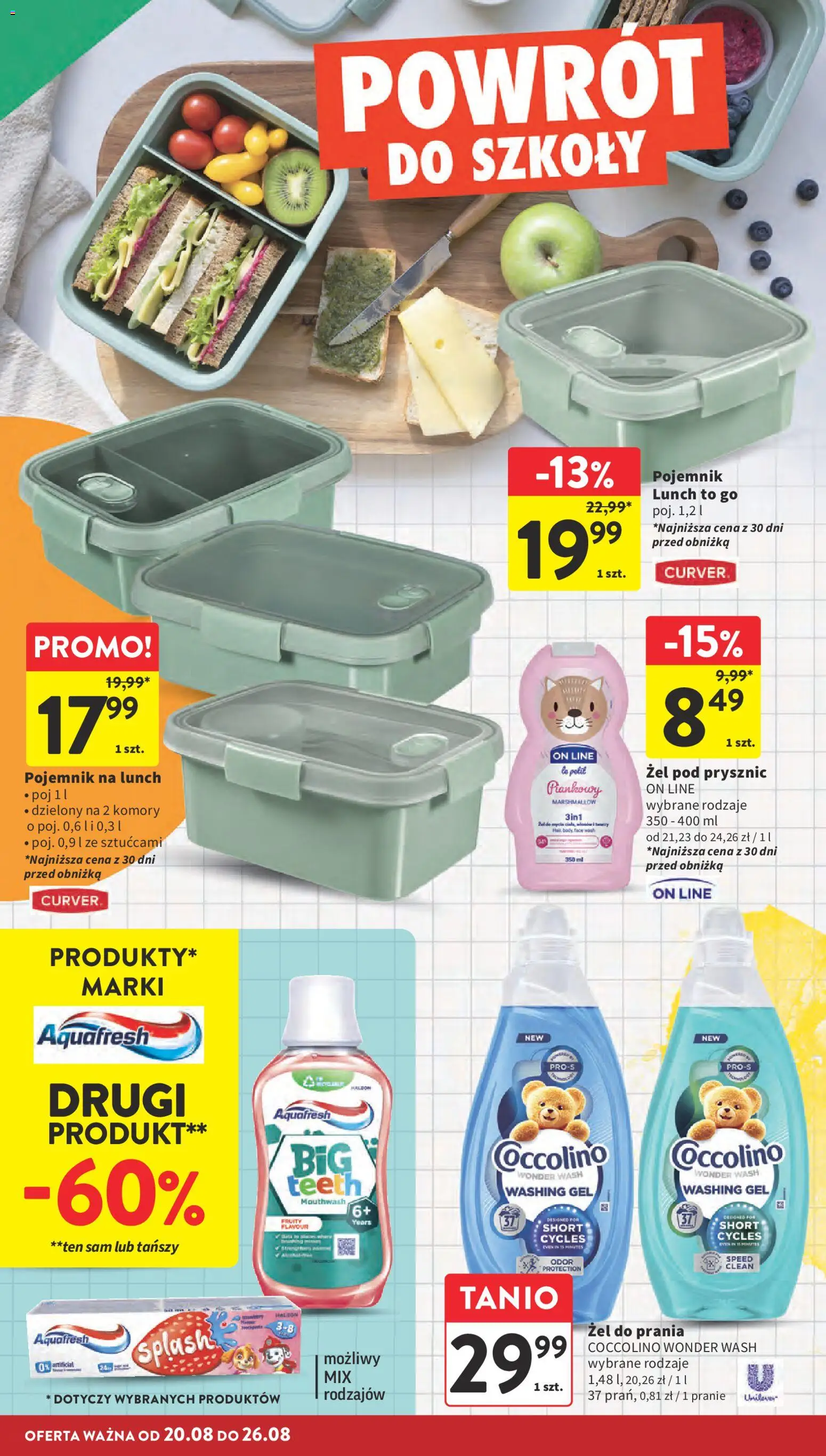 Intermarche gazetka od 20.08.2026 | Strona: 10 | Produkty: Pojemnik na lunch, Prysznic, Żel do prania, Żel pod prysznic