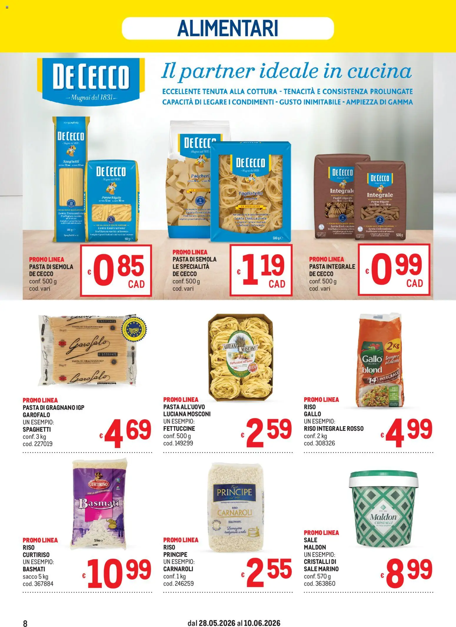 Volantino Metro del 28.05.2026 | Pagina: 8 | Prodotti: Tagliatelle, Pasta, Paccheri, Penne