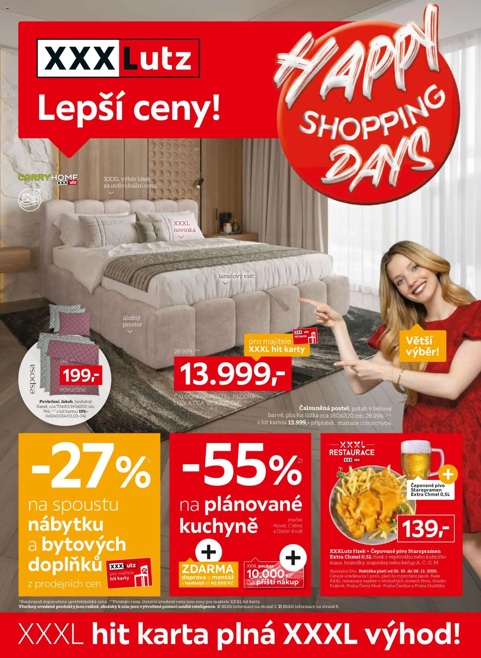 XXXLutz leták od 26.10.2026 | Strana: 1 | Produkty: Pivo, Kečup, Matrace, Rošt