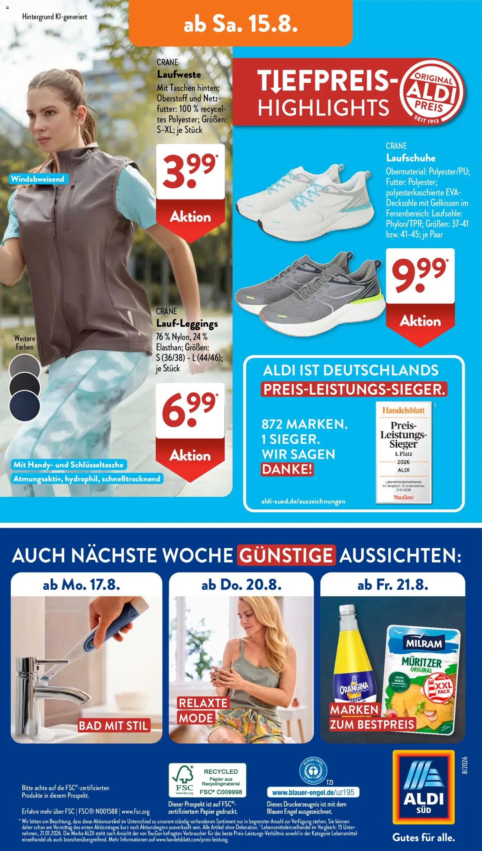 Aldi Süd Prospekt – gültig ab 10.08.2026 | Seite: 25 | Produkte: Taschen, Bad, Laufschuhe, Milram