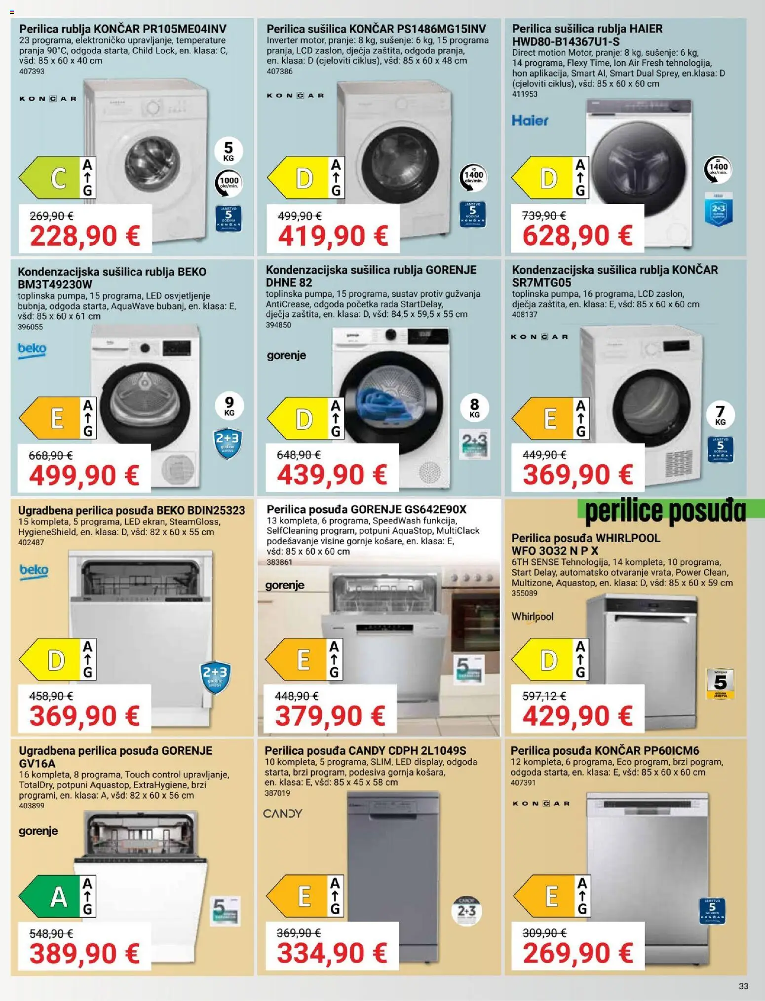 Pevex katalog | vrijedi od 28.05.2026 | Stranica: 33 | Proizvodi: Perilica posuđa, Perilica rublja, Sušilica