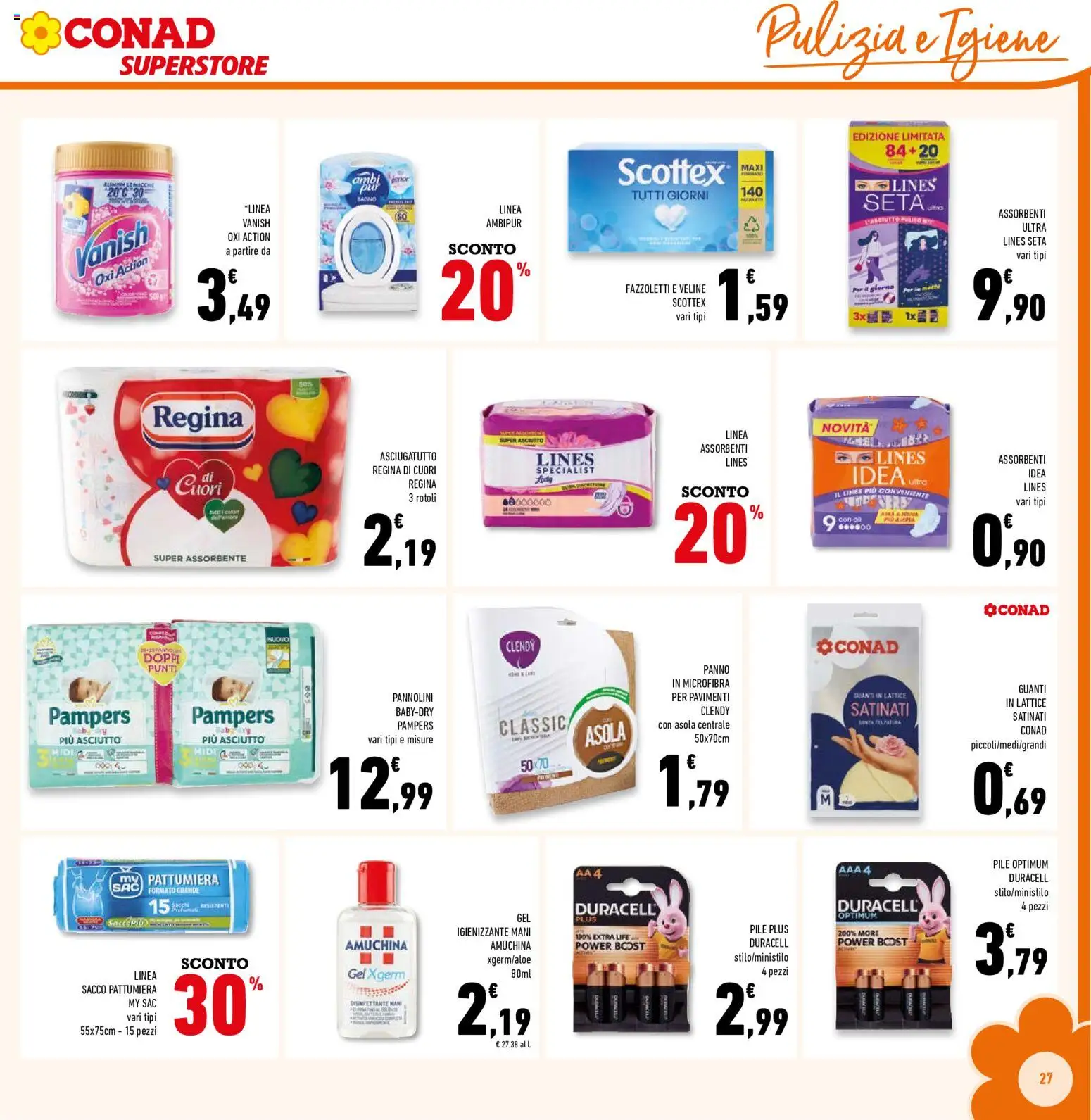 Volantino Conad del 09/09/2026 | Pagina: 27 | Prodotti: Veline, Assorbenti, Asciugatutto, Bagno
