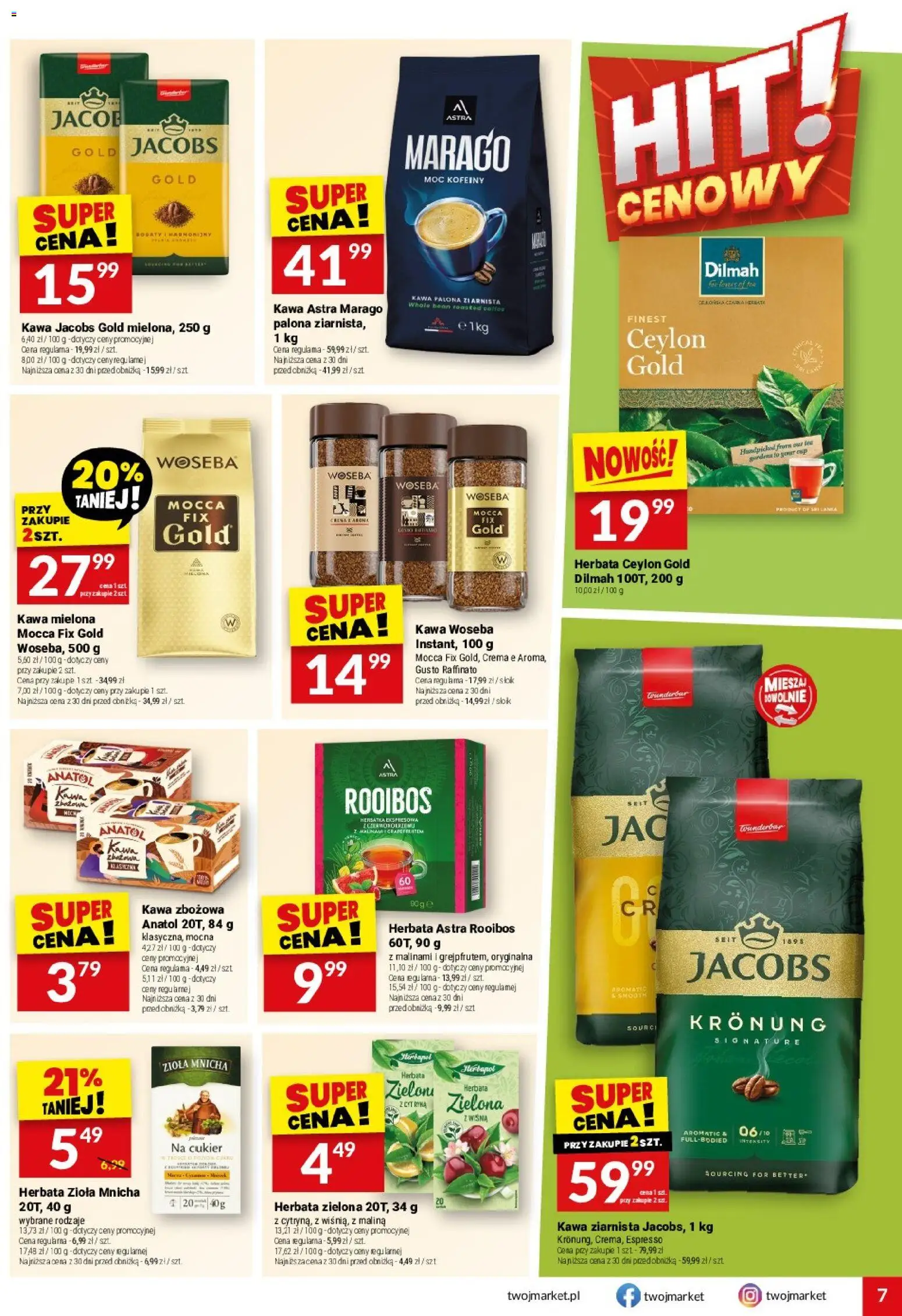 Twój Market gazetka od 02.09.2026 | Strona: 7 | Produkty: Kawa zbożowa, Rooibos, Herbata, Jacobs gold