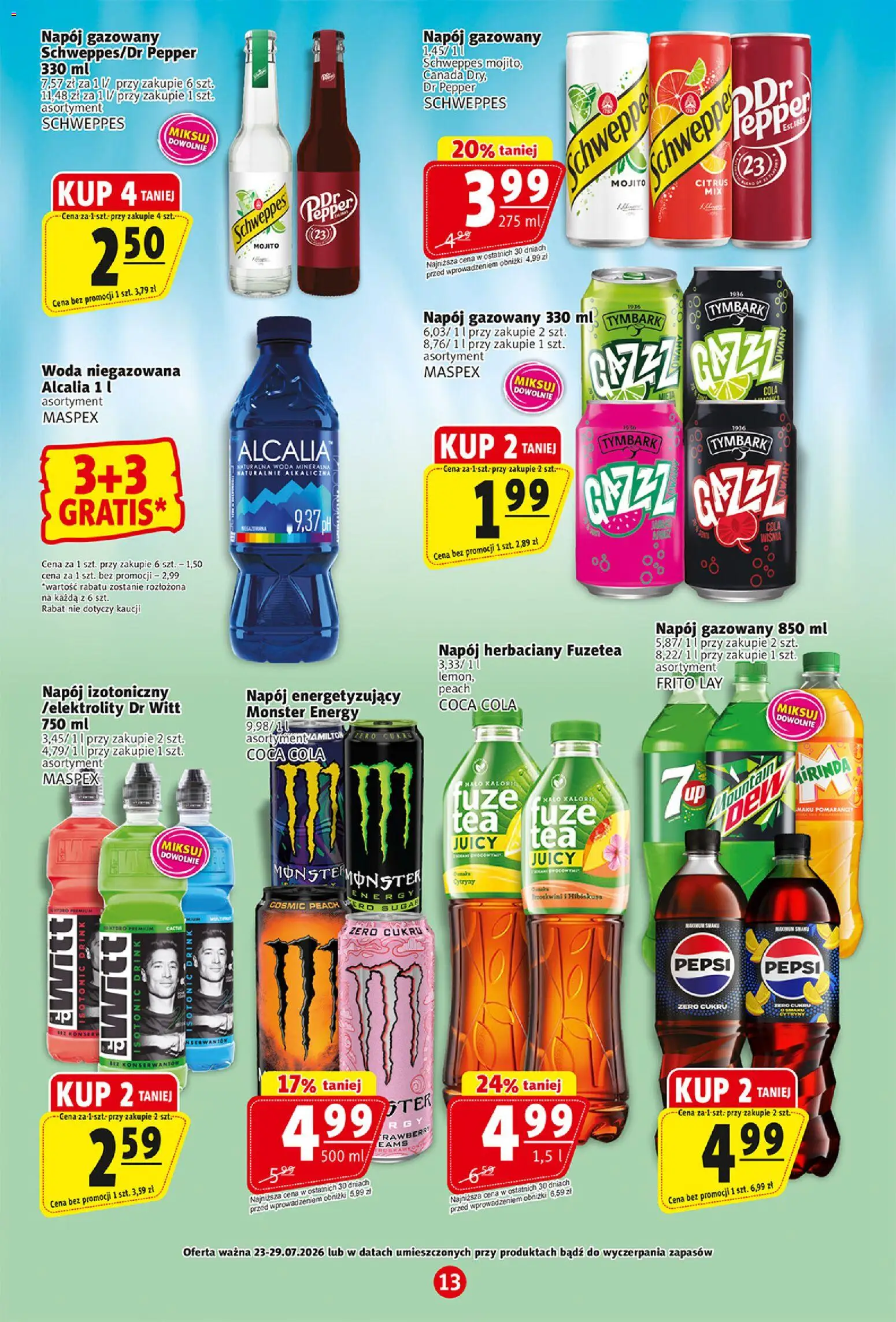 Prim Market gazetka od 23.07.2026 | Strona: 13 | Produkty: Pepsi, Cytryny, Woda niegazowana, Woda