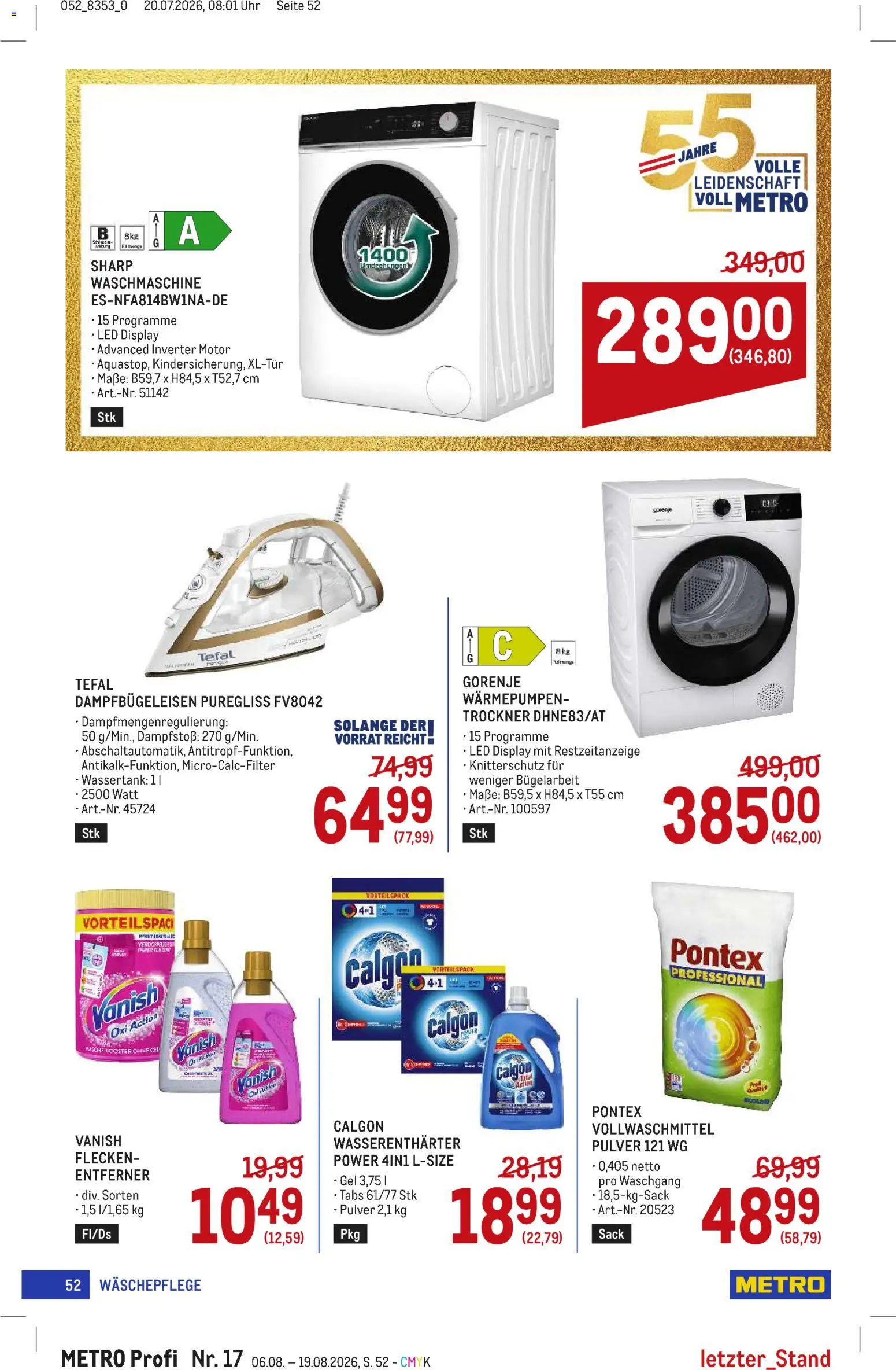 Metro angebote Profi gültig ab 06.08.2026 | Seite: 52 | Produkte: Uhr, Waschmaschine, Trockner