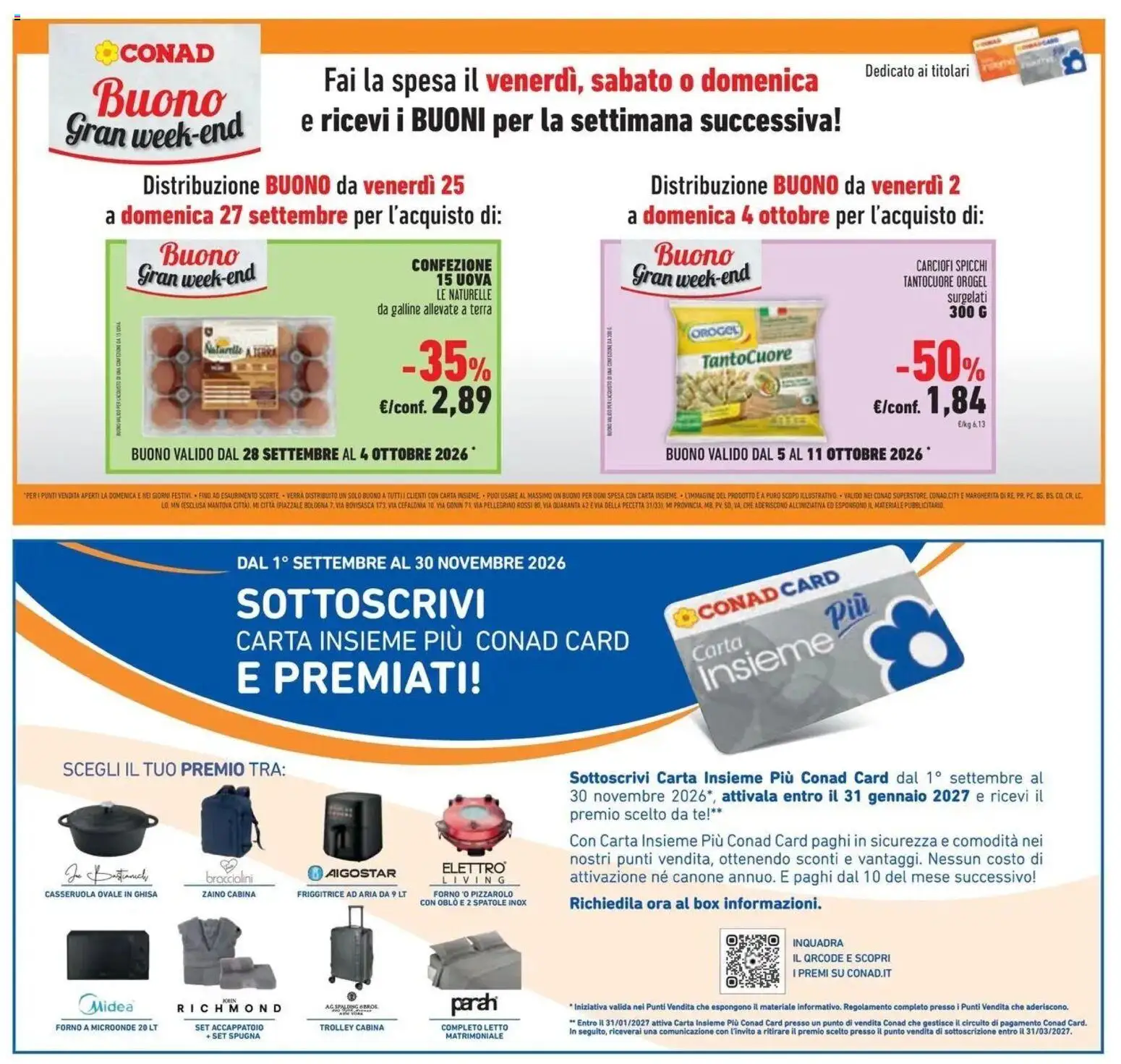 Volantino Conad del 23/09/2026 | Pagina: 23 | Prodotti: Uova, Tè, Accappatoio, Letto matrimoniale