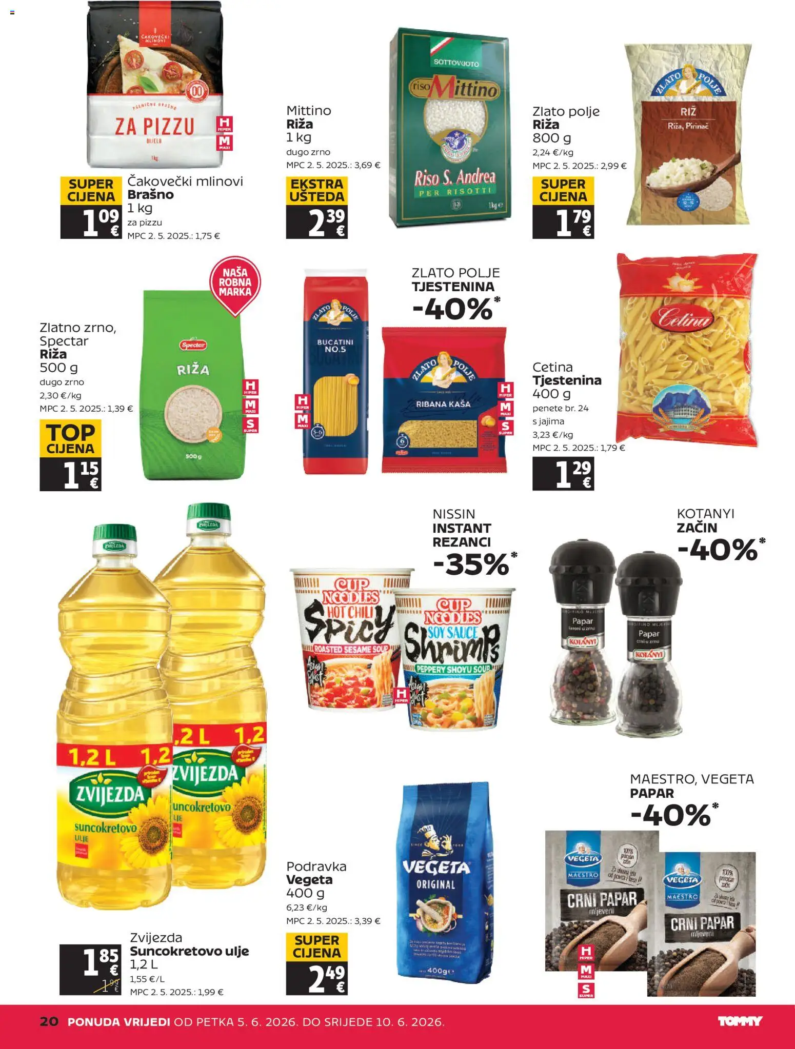 Tommy katalog | vrijedi od 05.06.2026 | Stranica: 20 | Proizvodi: Suncokretovo ulje, Ulje, Riža, Rezanci