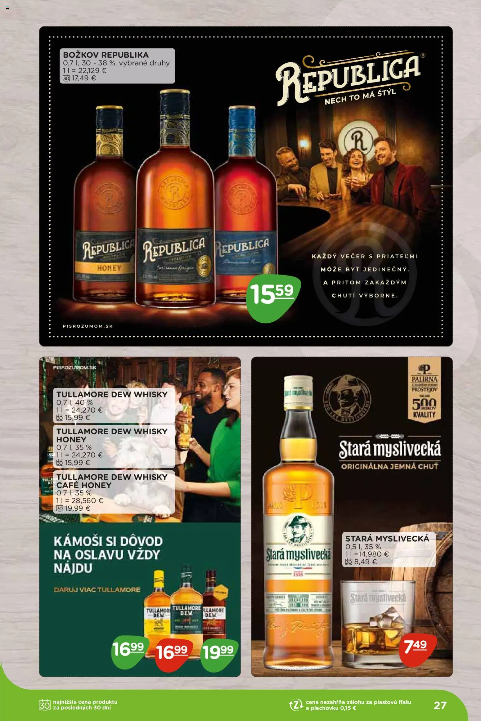 Nové Terno akcie – leták je platný od 07.09.2026 | Strana: 27 | Produkty: Božkov, Republica, Whisky, Tullamore Dew