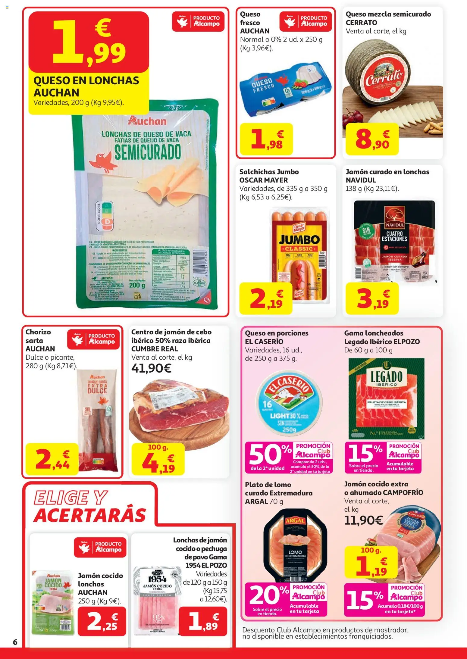 Alcampo Superstore │ válido desde el 07.04.2026 | Página: 6 | Productos: Queso de vaca, Queso, Jamón, Queso fresco