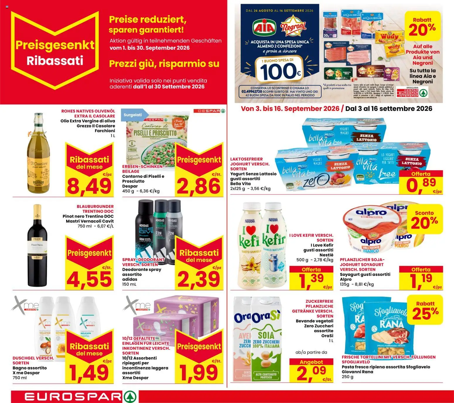 Volantino Eurospar del 03/09/2026 | Pagina: 12 | Prodotti: Deodorante, Formaggio, Piselli, Bagno