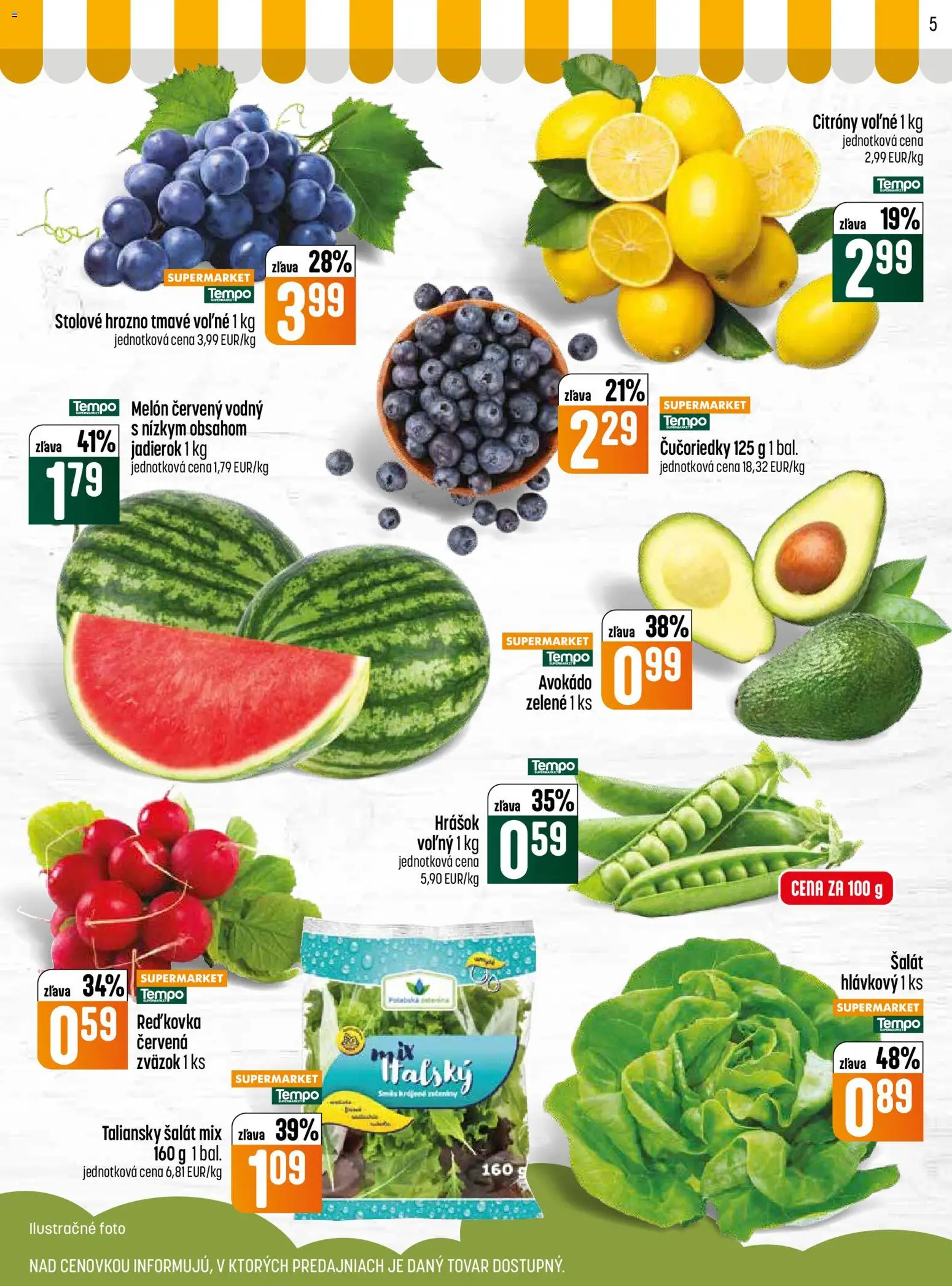 Nové COOP Jednota akcie – leták je platný od 07.05.2026 | Strana: 5 | Produkty: Citróny, Čučoriedky, Šalát, Melón