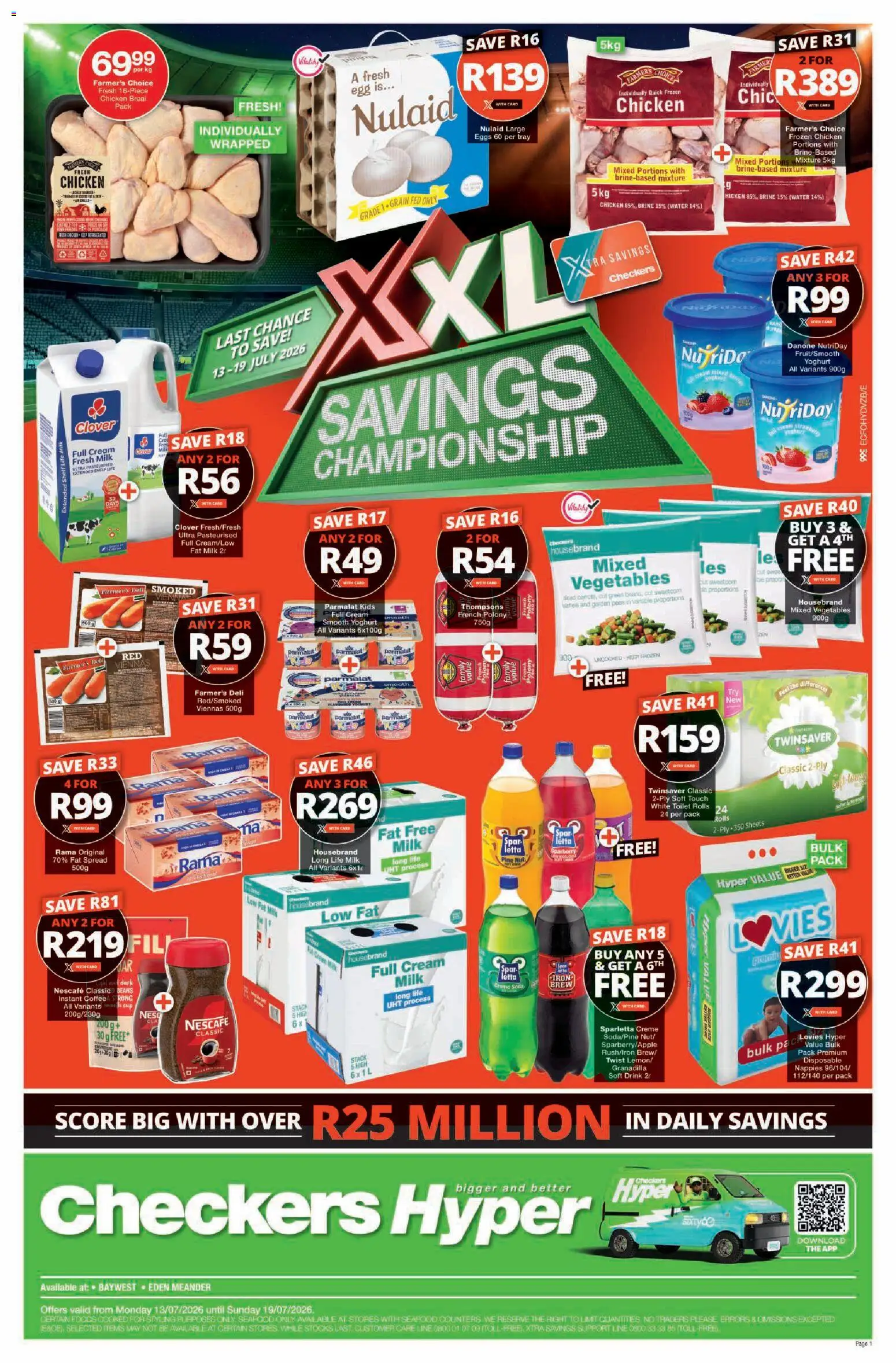 New Checkers catalogue – valid from 13/07/2026 | Page: 1 | Products: Iron, Milk, Water, Fat spread